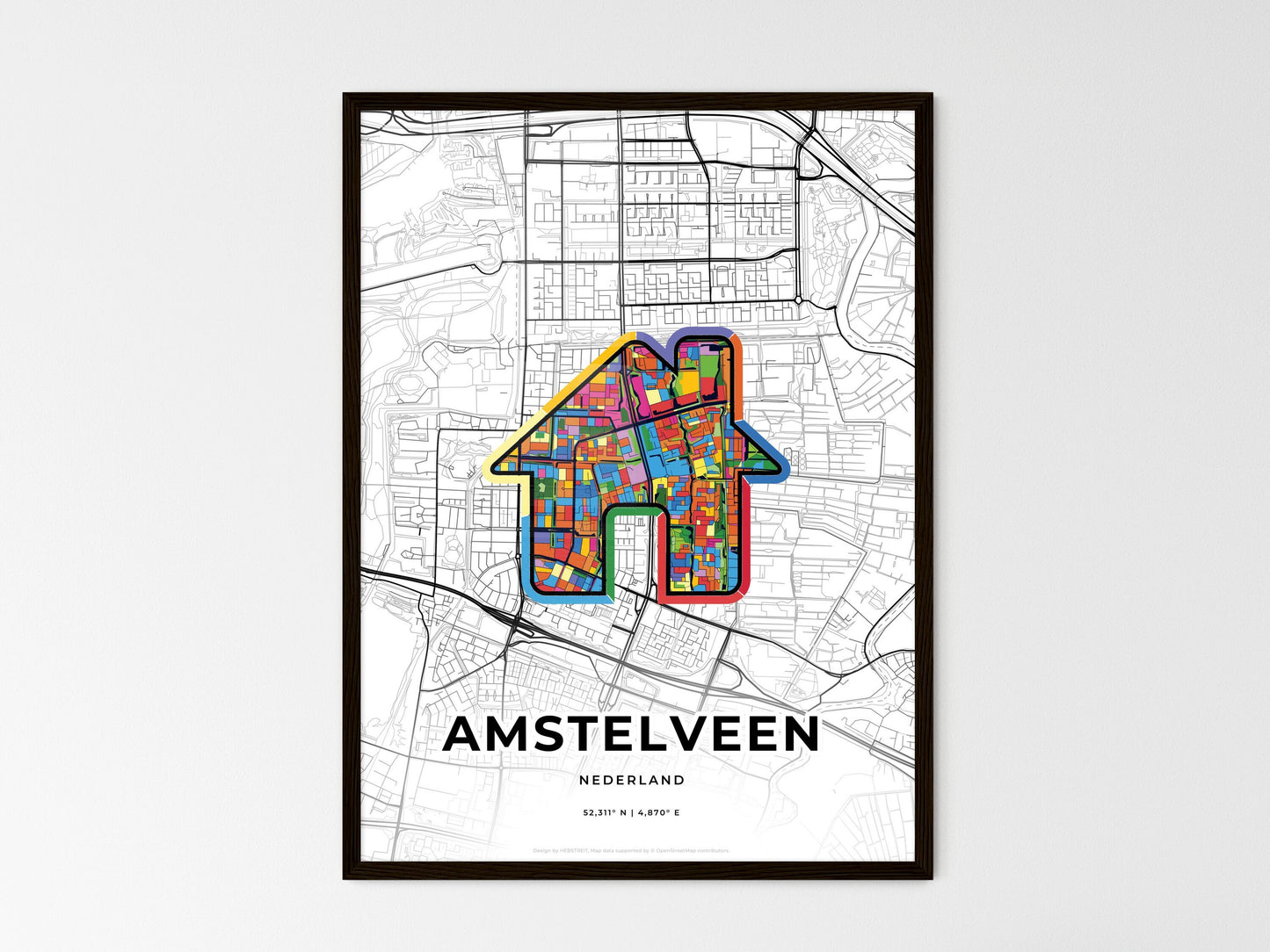 Amstelveen Netherlands wedding art map with home icon