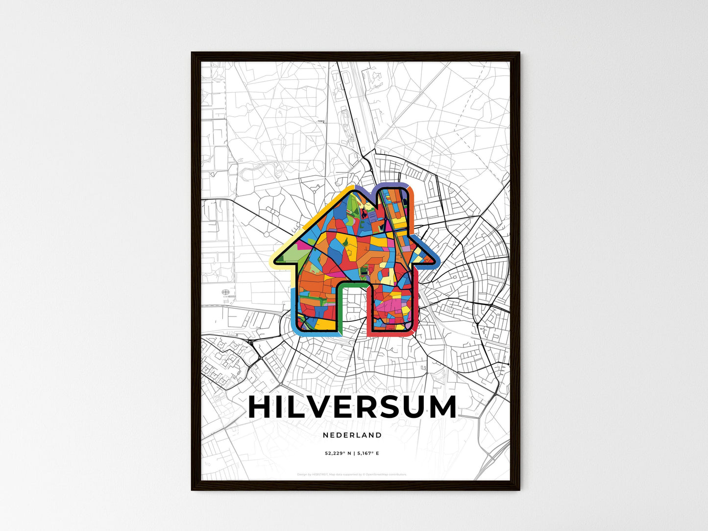 Hilversum Netherlands wedding art map with home icon