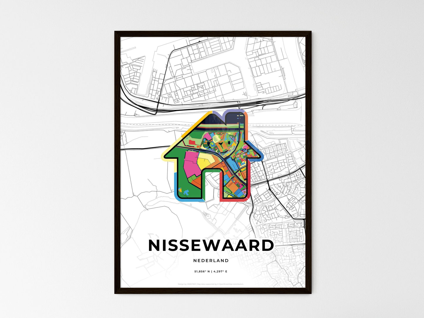 Nissewaard Netherlands wedding art map with home icon