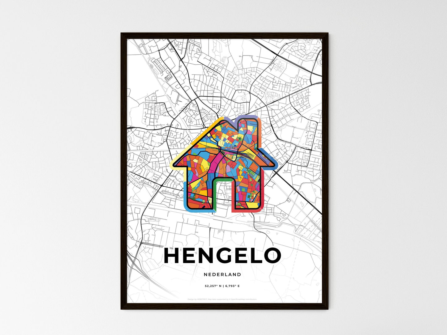 Hengelo Netherlands wedding art map with home icon