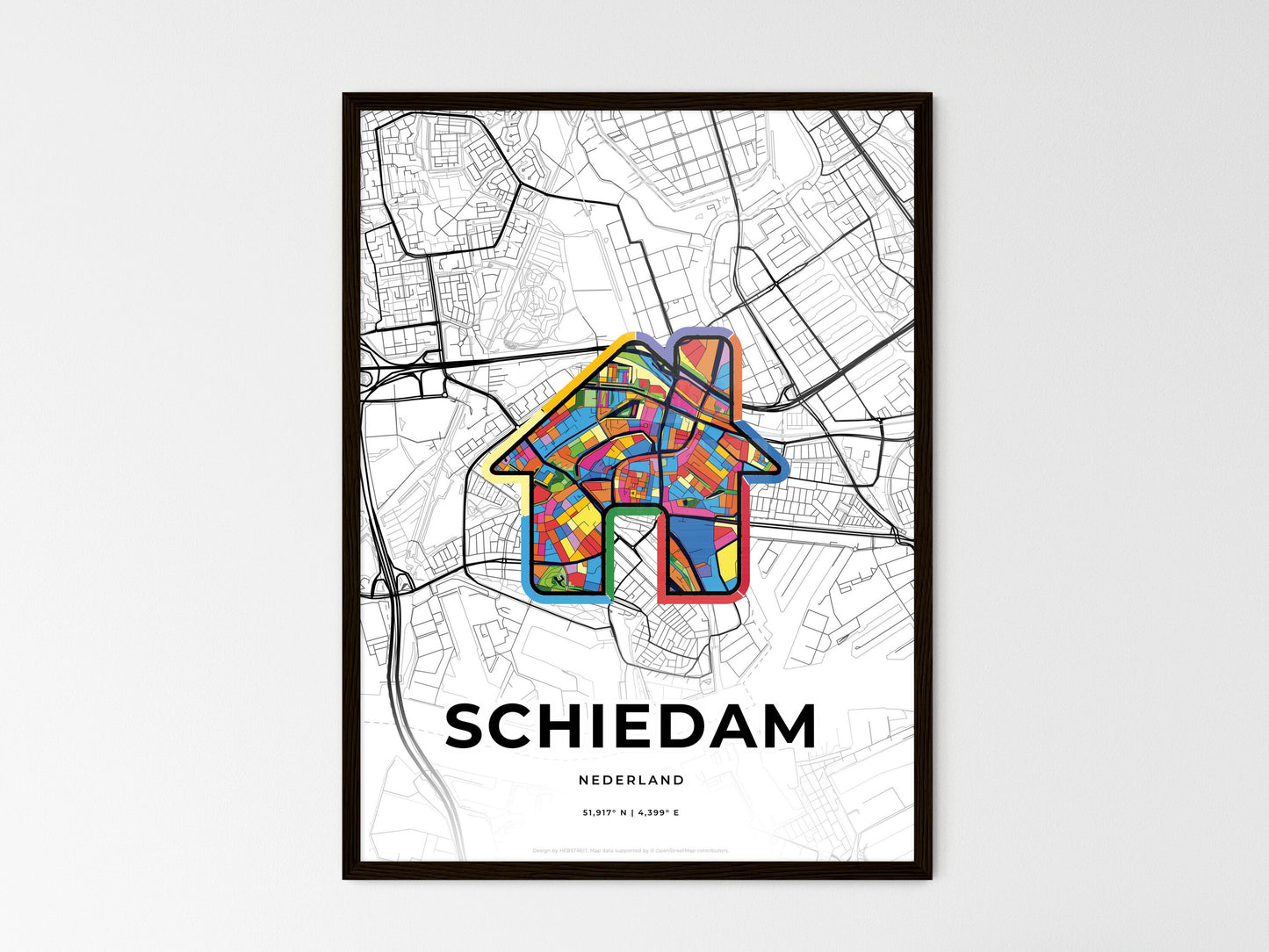 Schiedam Netherlands wedding art map with home icon