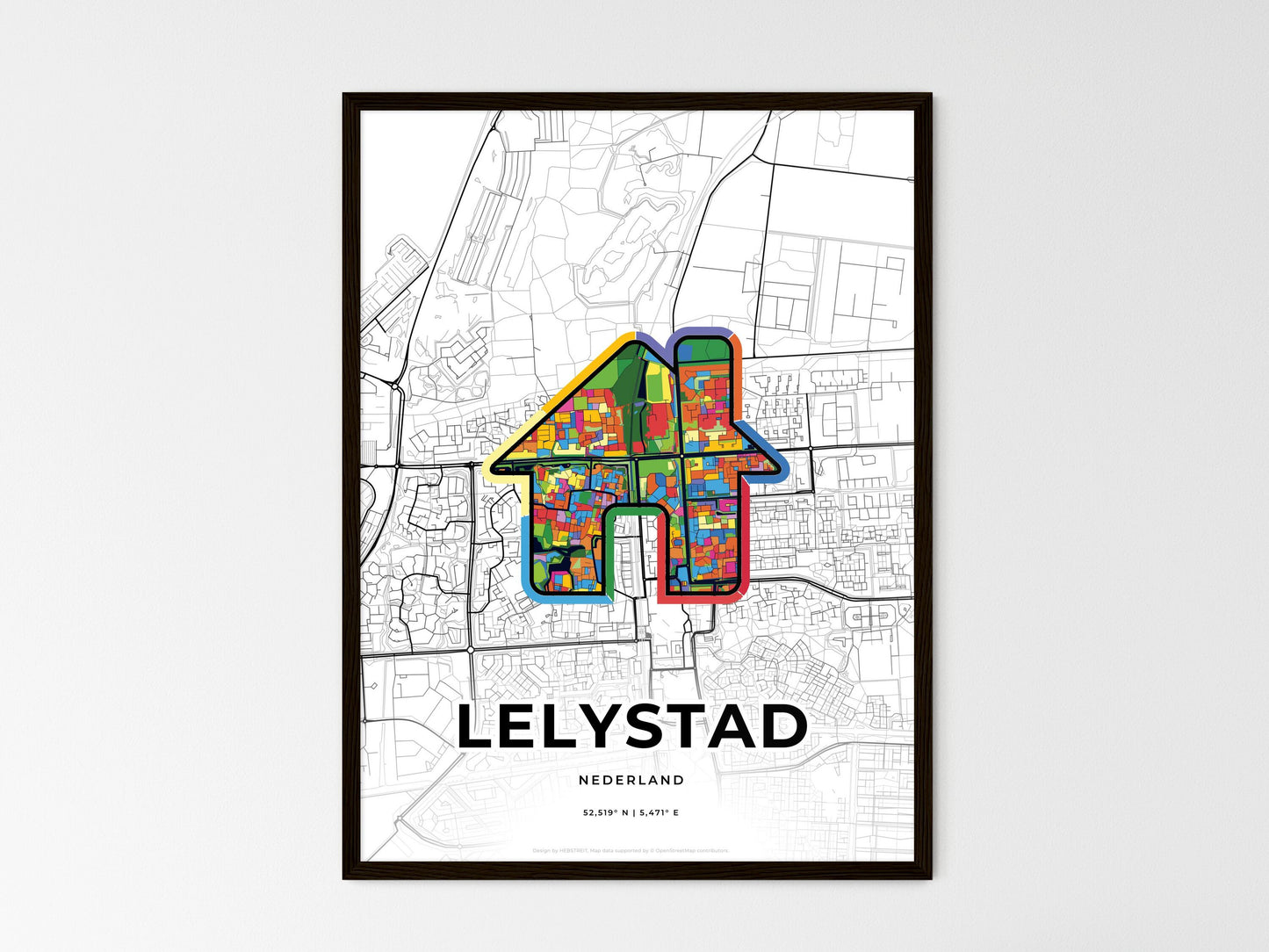 Lelystad Netherlands wedding art map with home icon