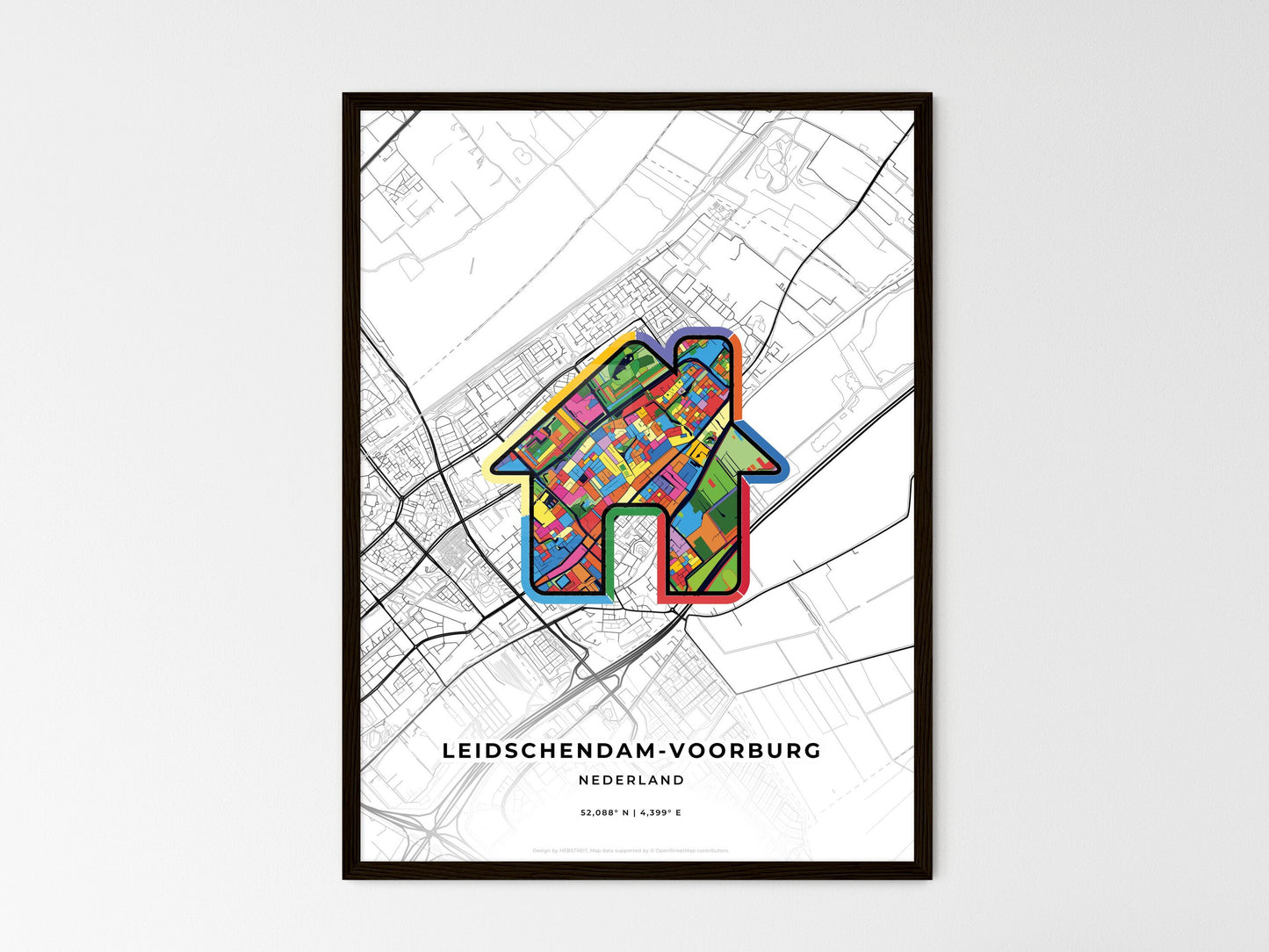 Leidschendam-Voorburg Netherlands wedding art map with home icon