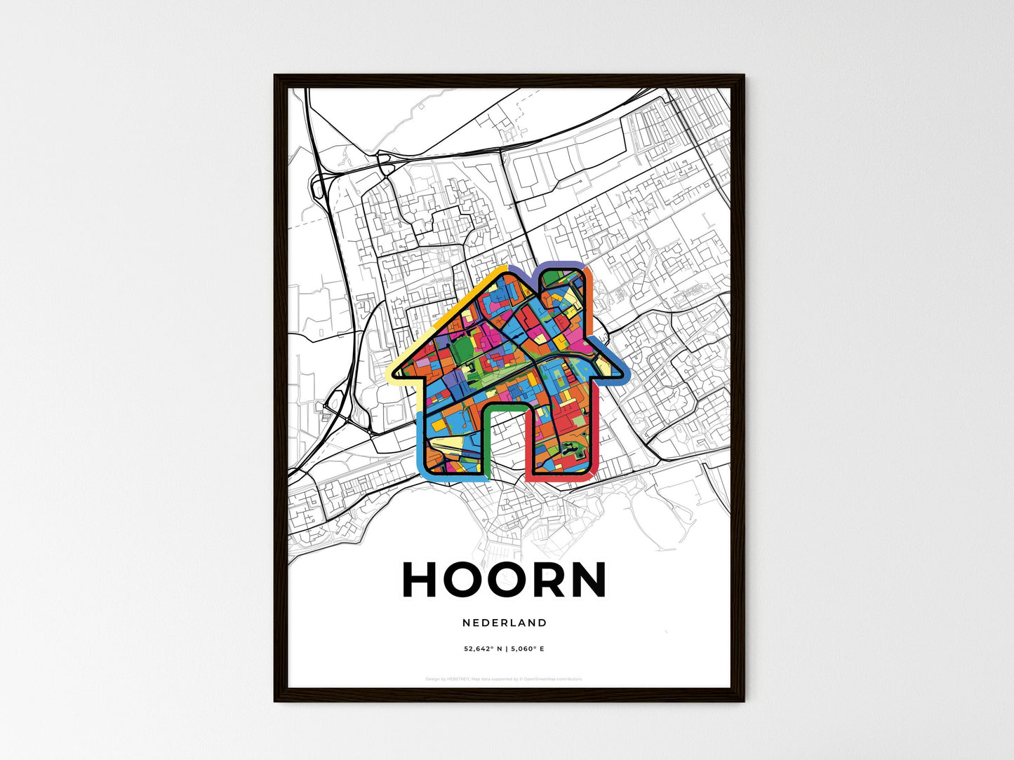 Hoorn Netherlands wedding art map with home icon