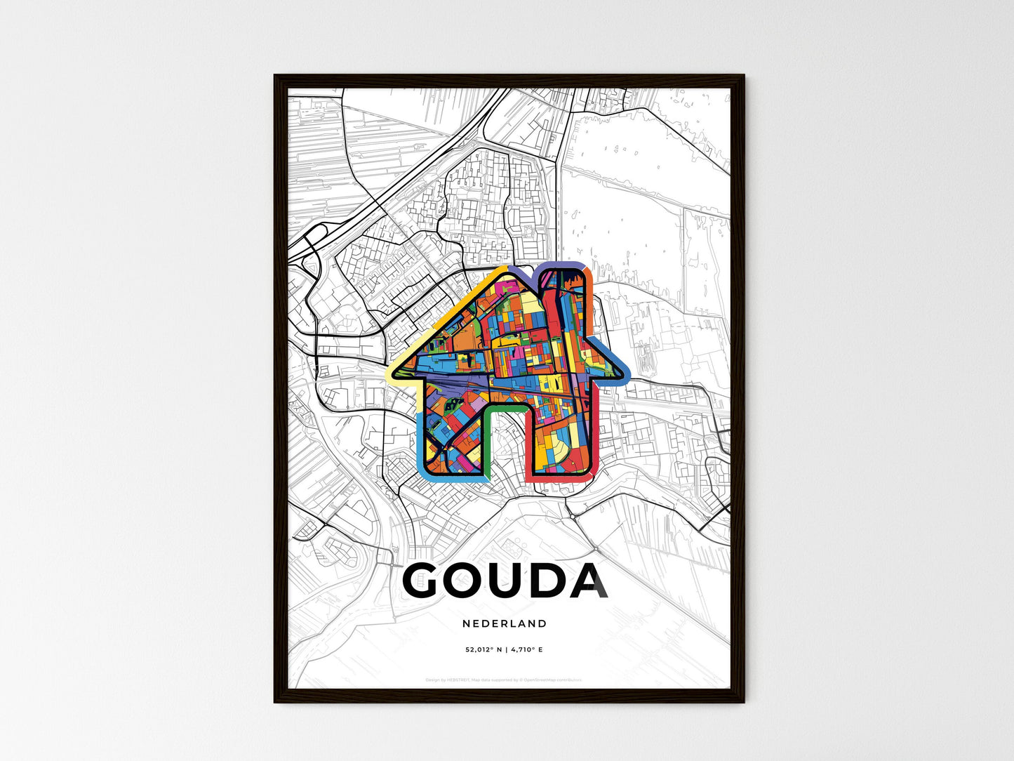 Gouda Netherlands wedding art map with home icon
