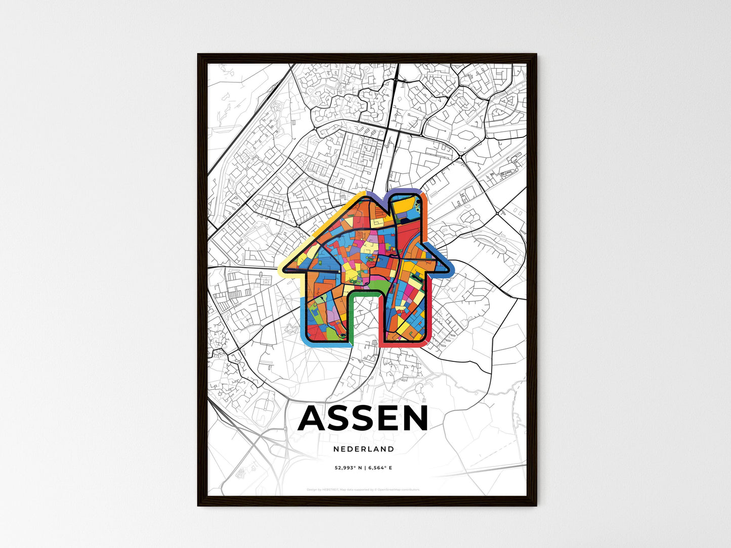 Assen Netherlands wedding art map with home icon