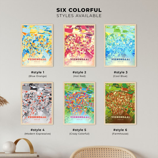 Colorful VEENENDAAL NETHERLANDS Fine Art Map Blue Orange