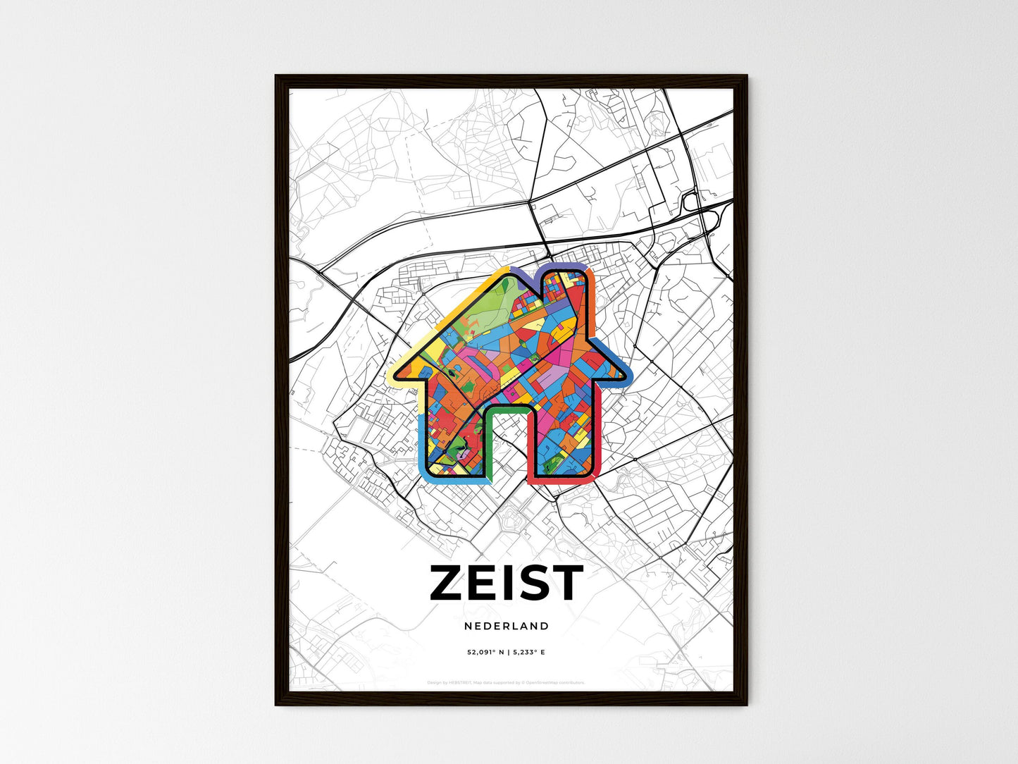 Zeist Netherlands wedding art map with home icon