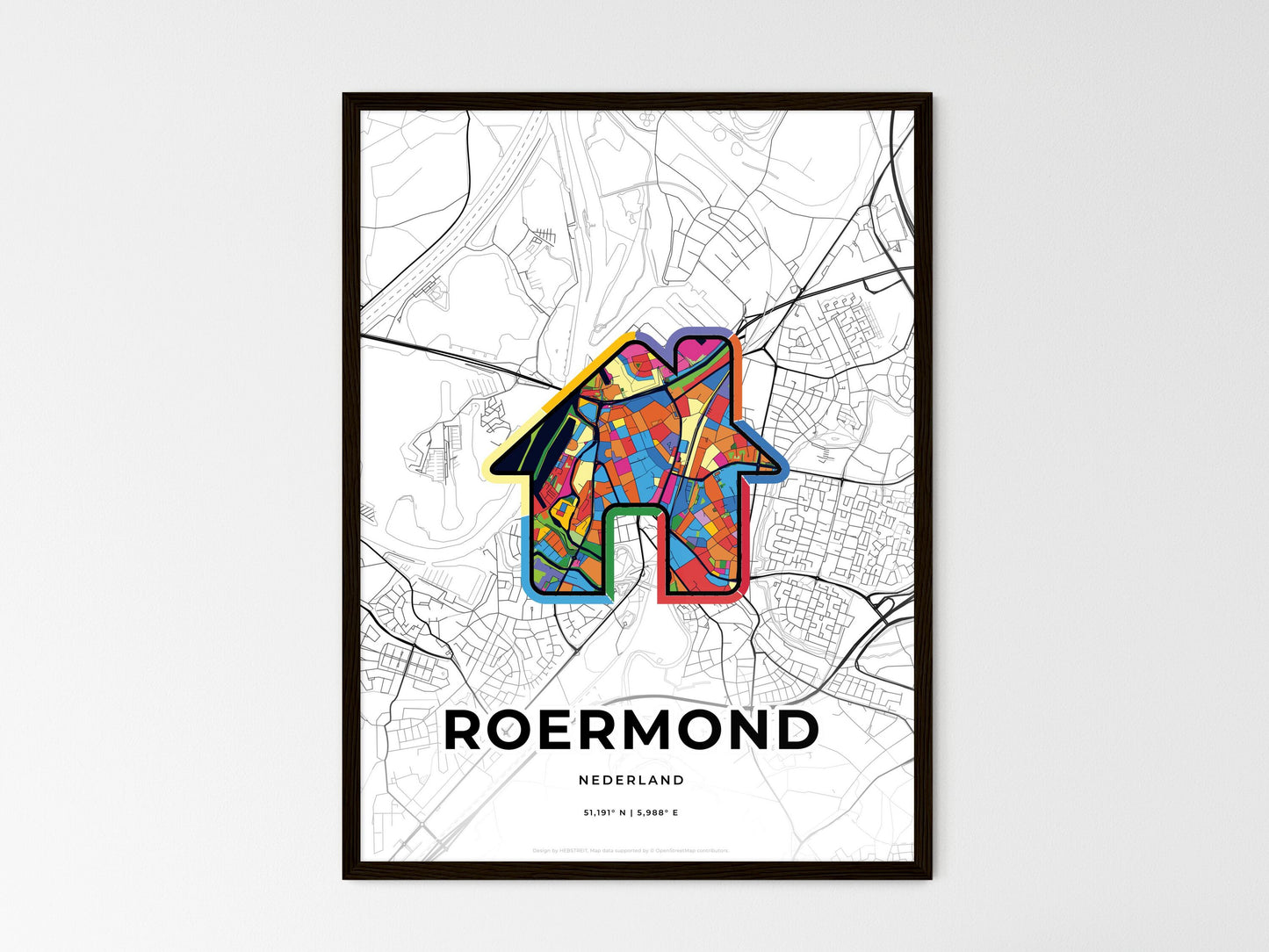 Roermond Netherlands wedding art map with home icon
