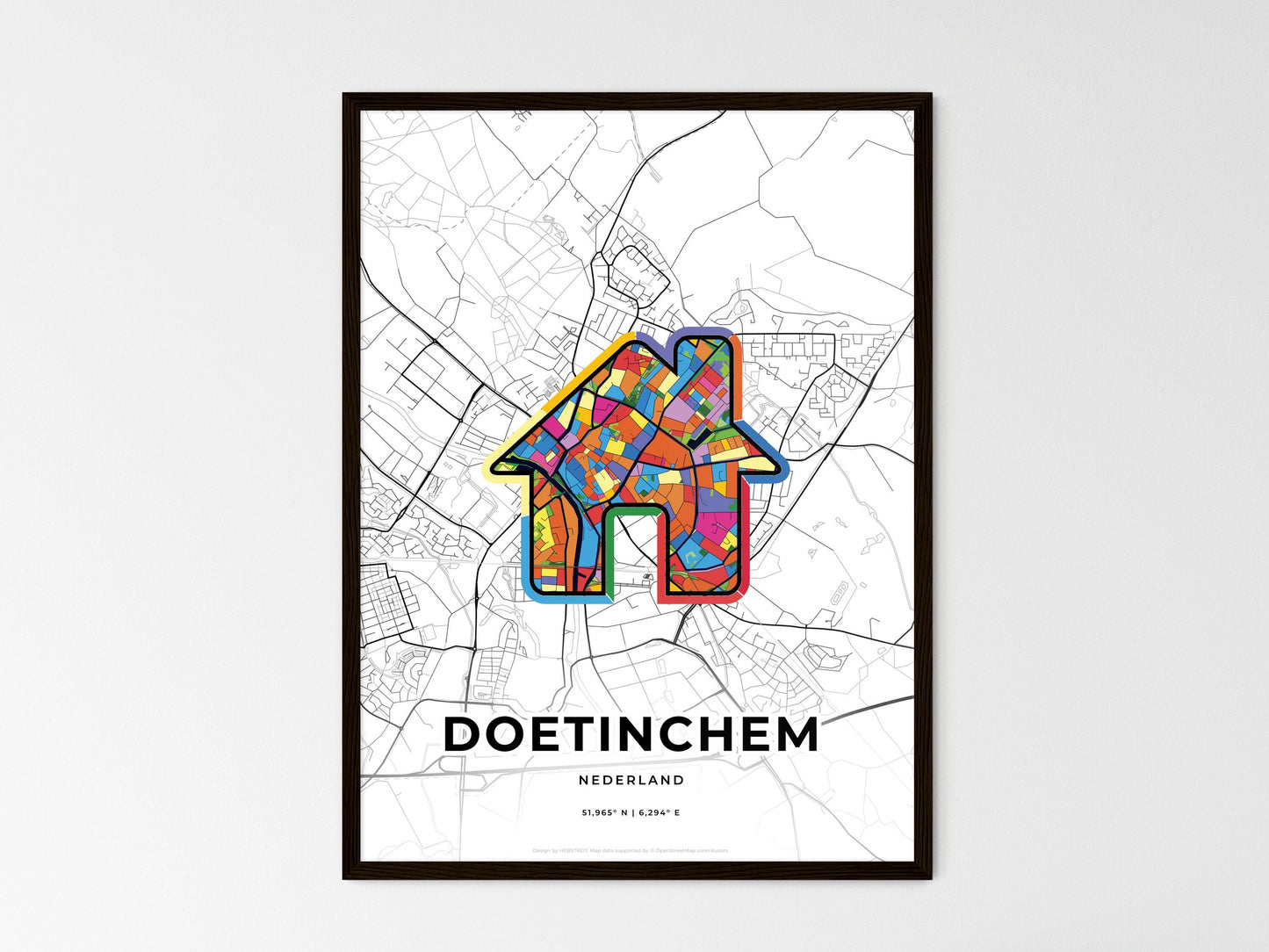 Doetinchem Netherlands wedding art map with home icon