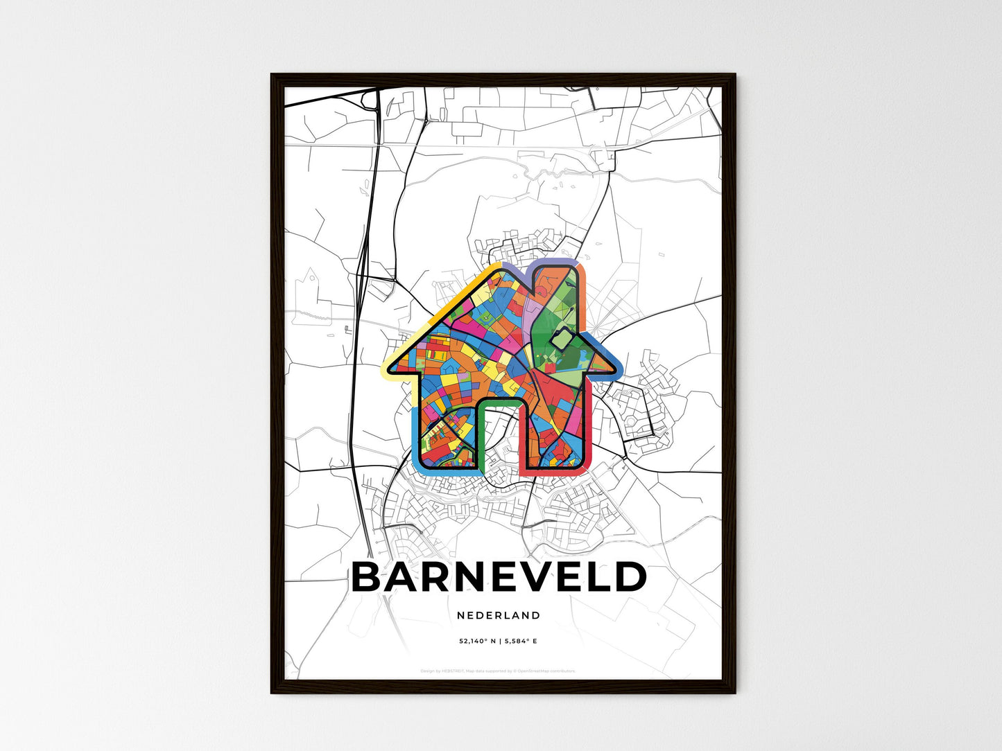 Barneveld Netherlands wedding art map with home icon