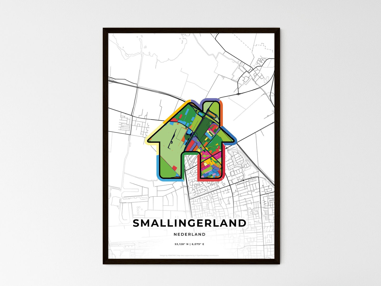 Smallingerland Netherlands wedding art map with home icon