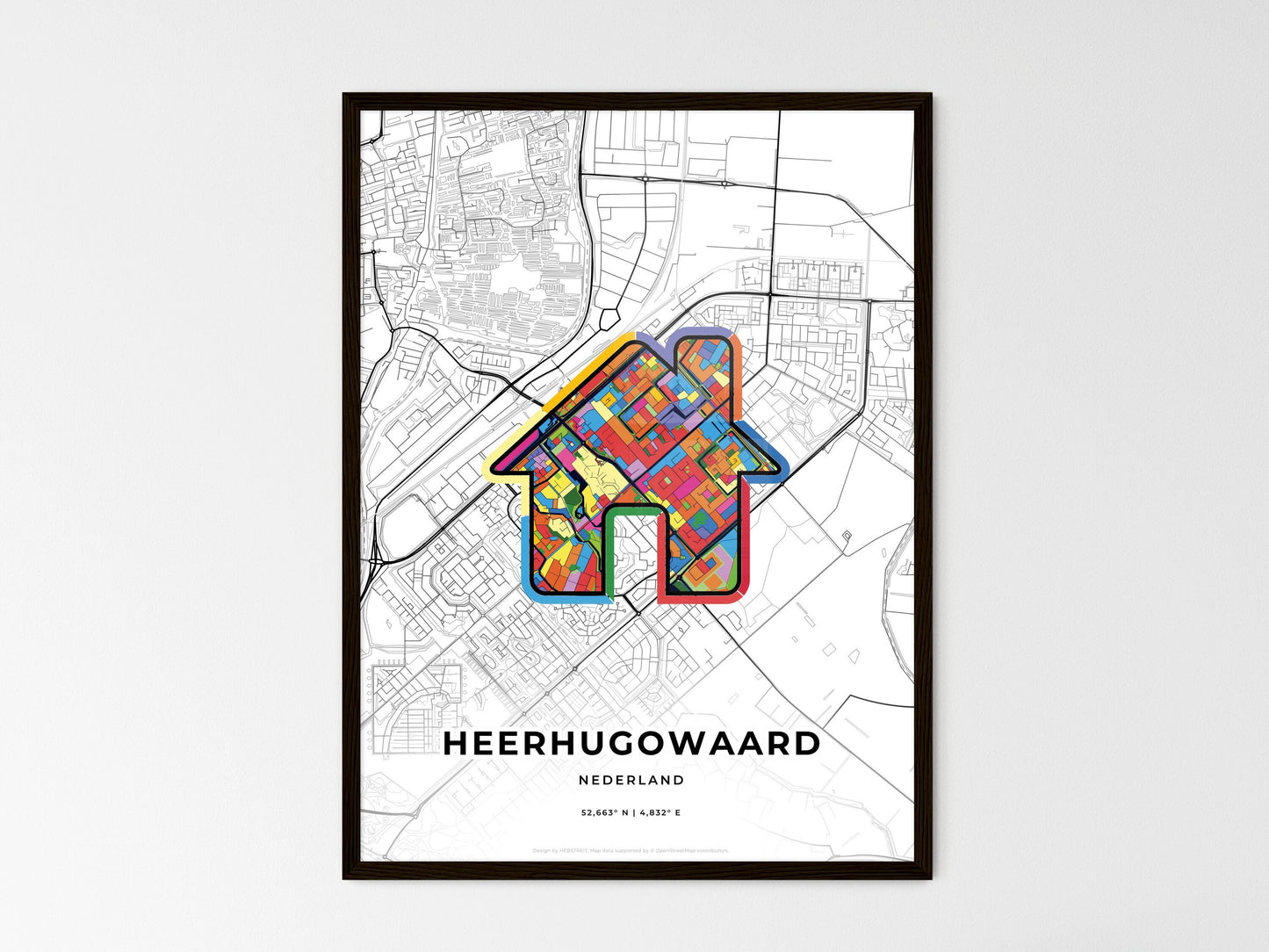 Heerhugowaard Netherlands wedding art map with home icon