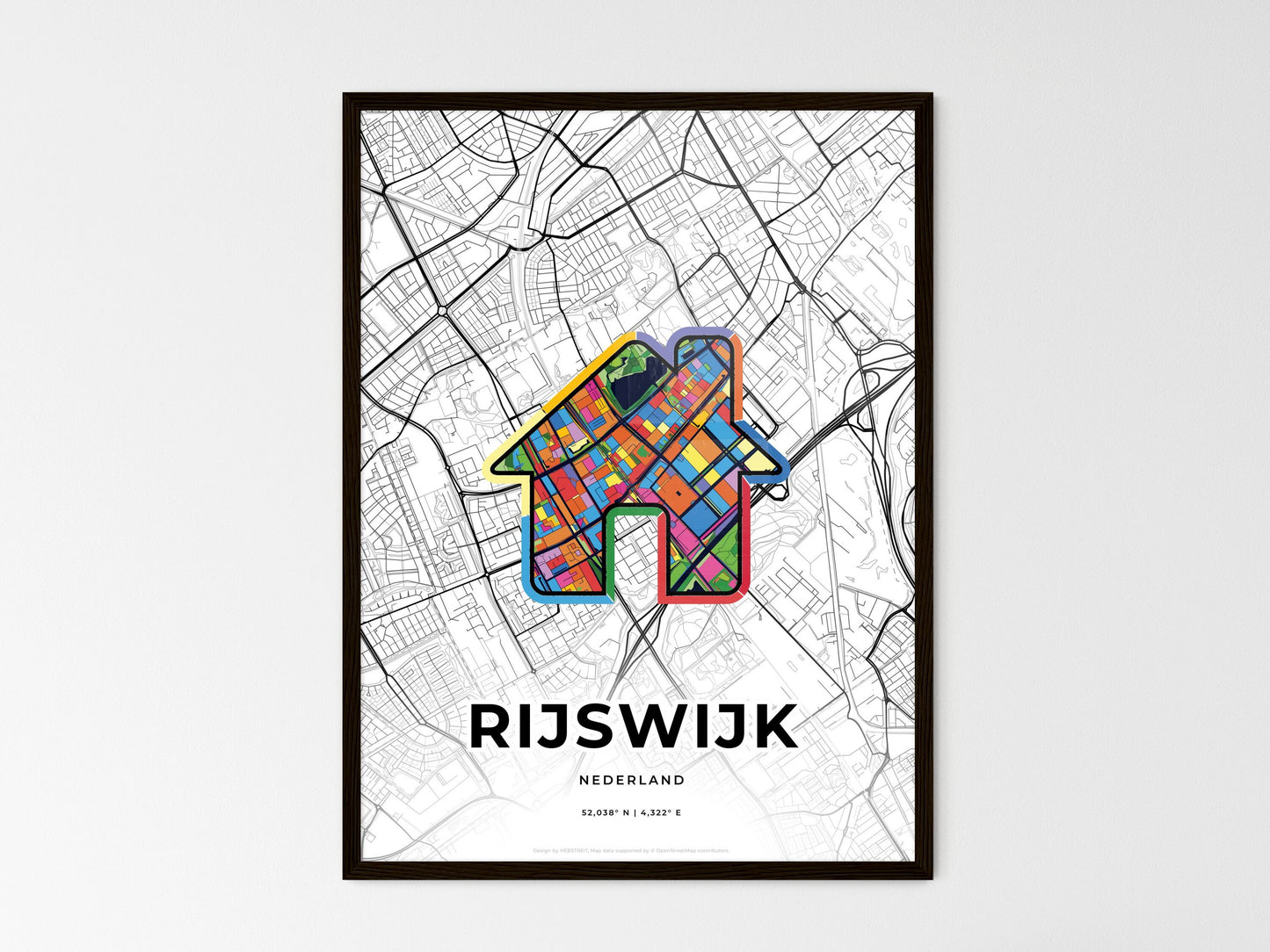 Rijswijk Netherlands wedding art map with home icon
