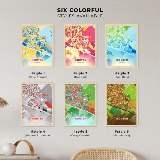 Colorful HOUTEN NETHERLANDS Fine Art Map Blue Orange