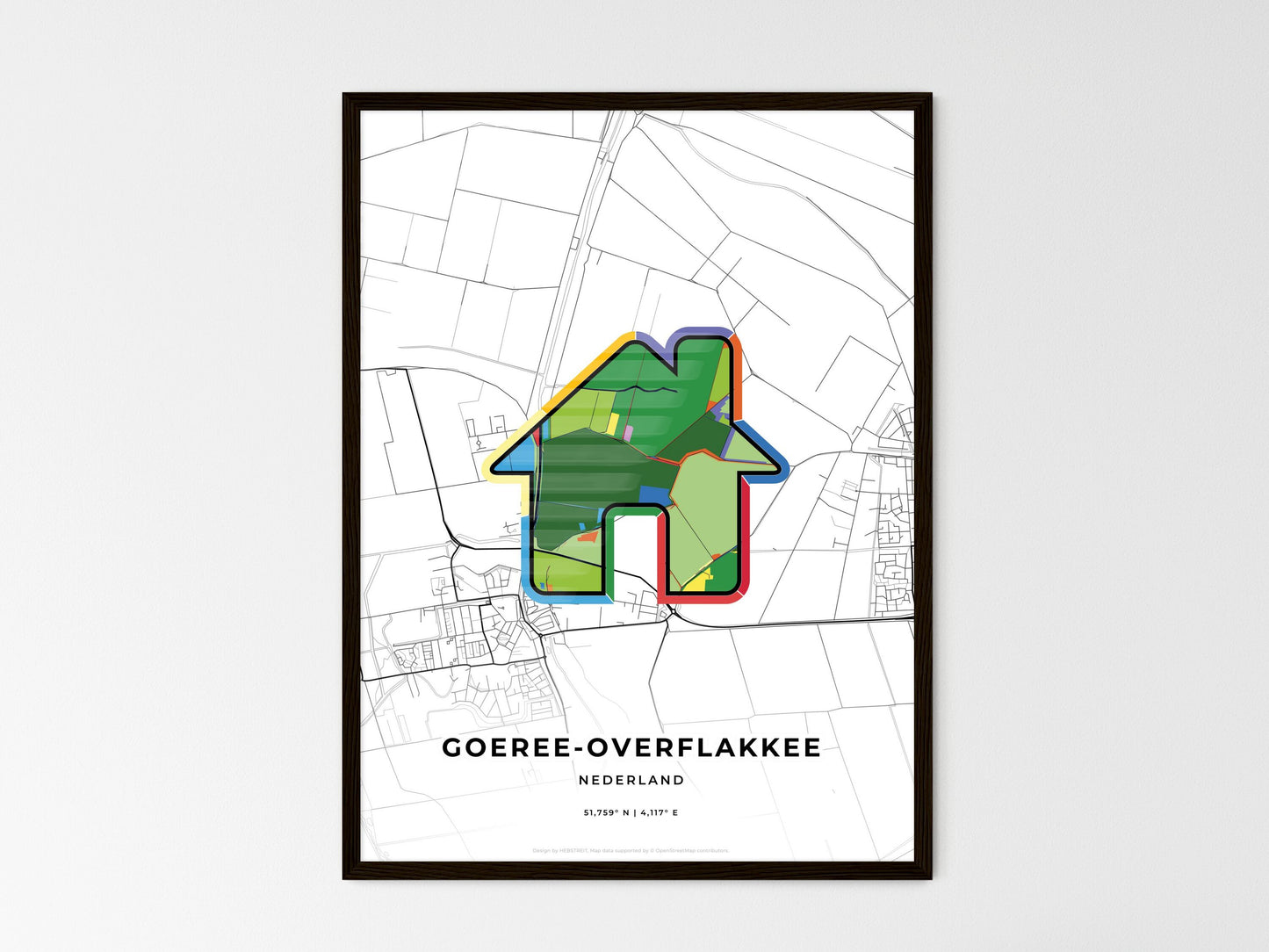 Goeree-Overflakkee Netherlands wedding art map with home icon