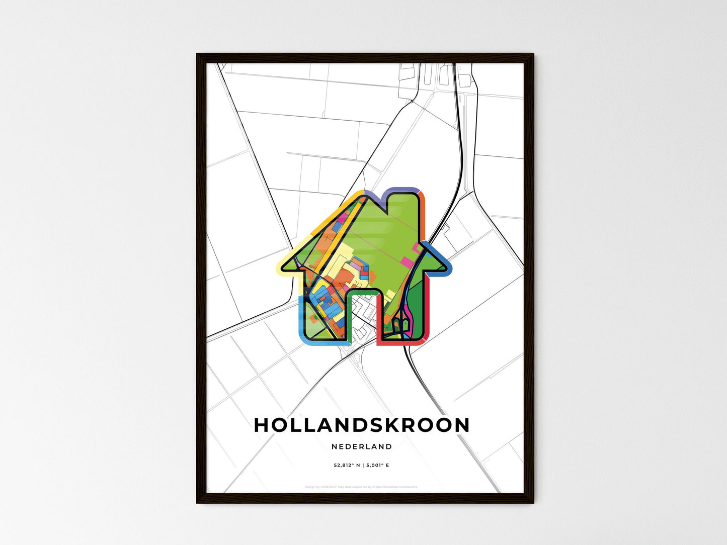 Hollands Kroon Netherlands wedding art map with home icon