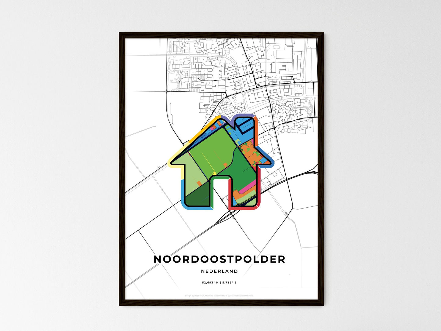 Noordoostpolder Netherlands wedding art map with home icon