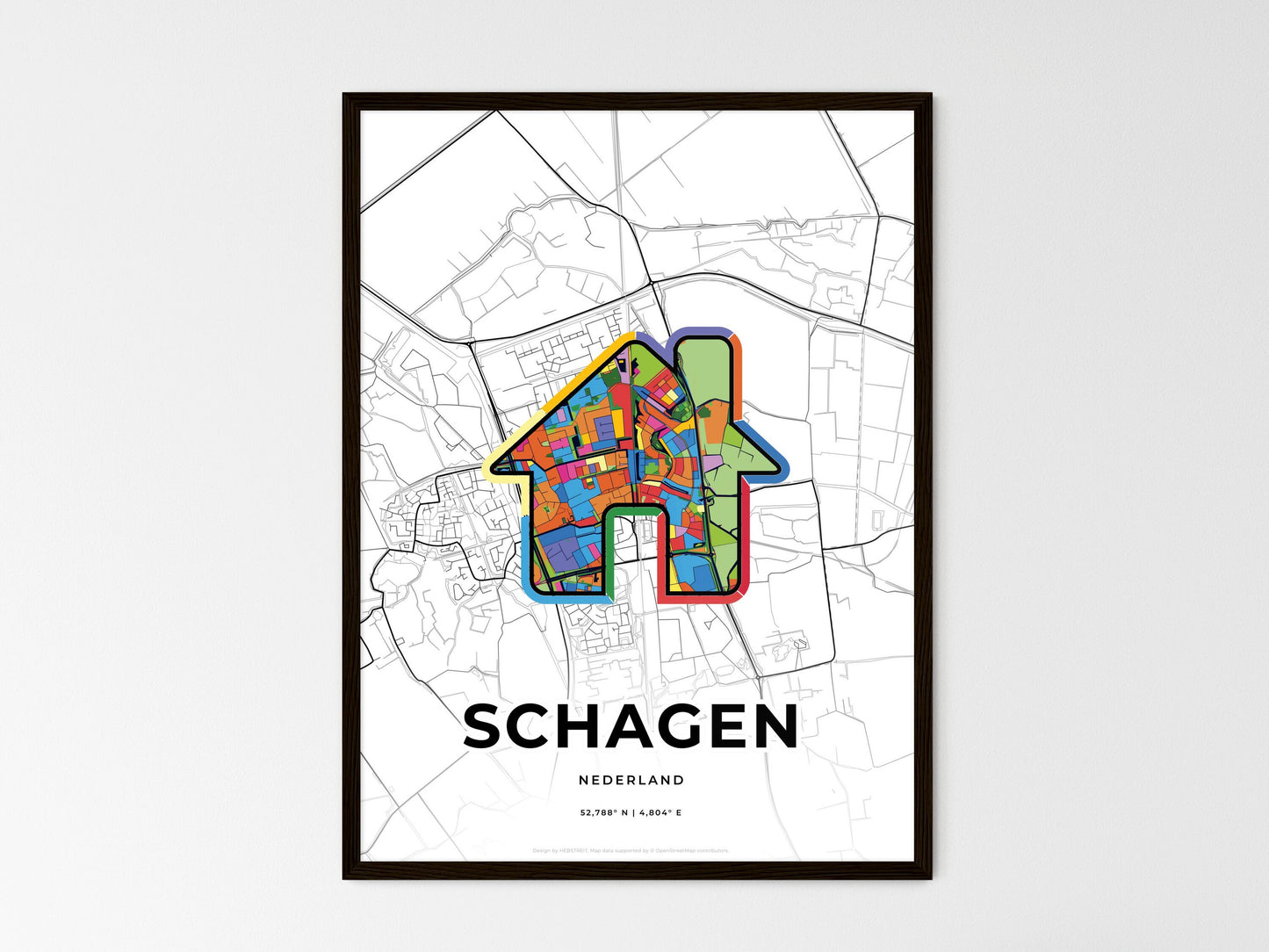 Schagen Netherlands wedding art map with home icon