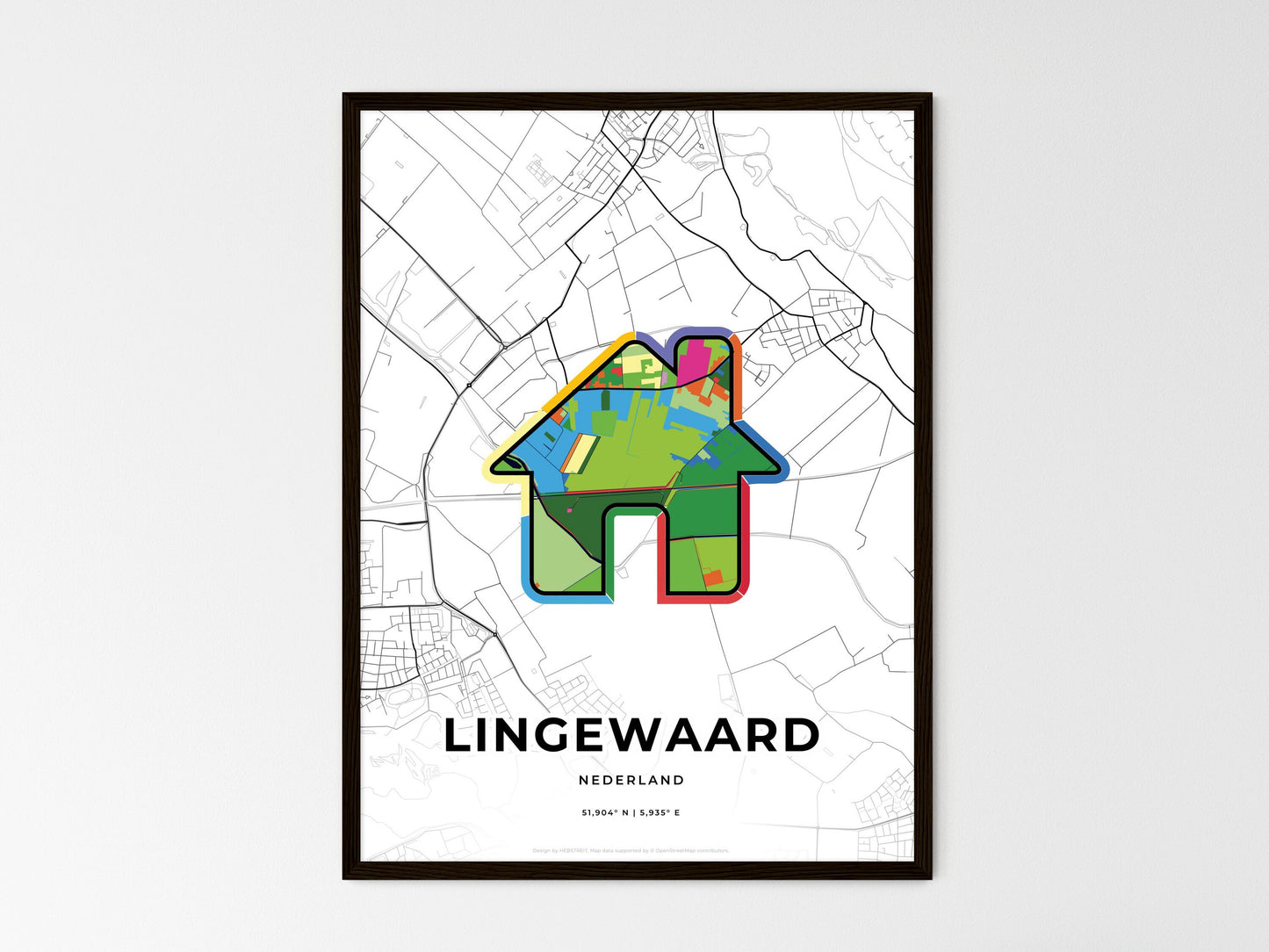 Lingewaard Netherlands wedding art map with home icon