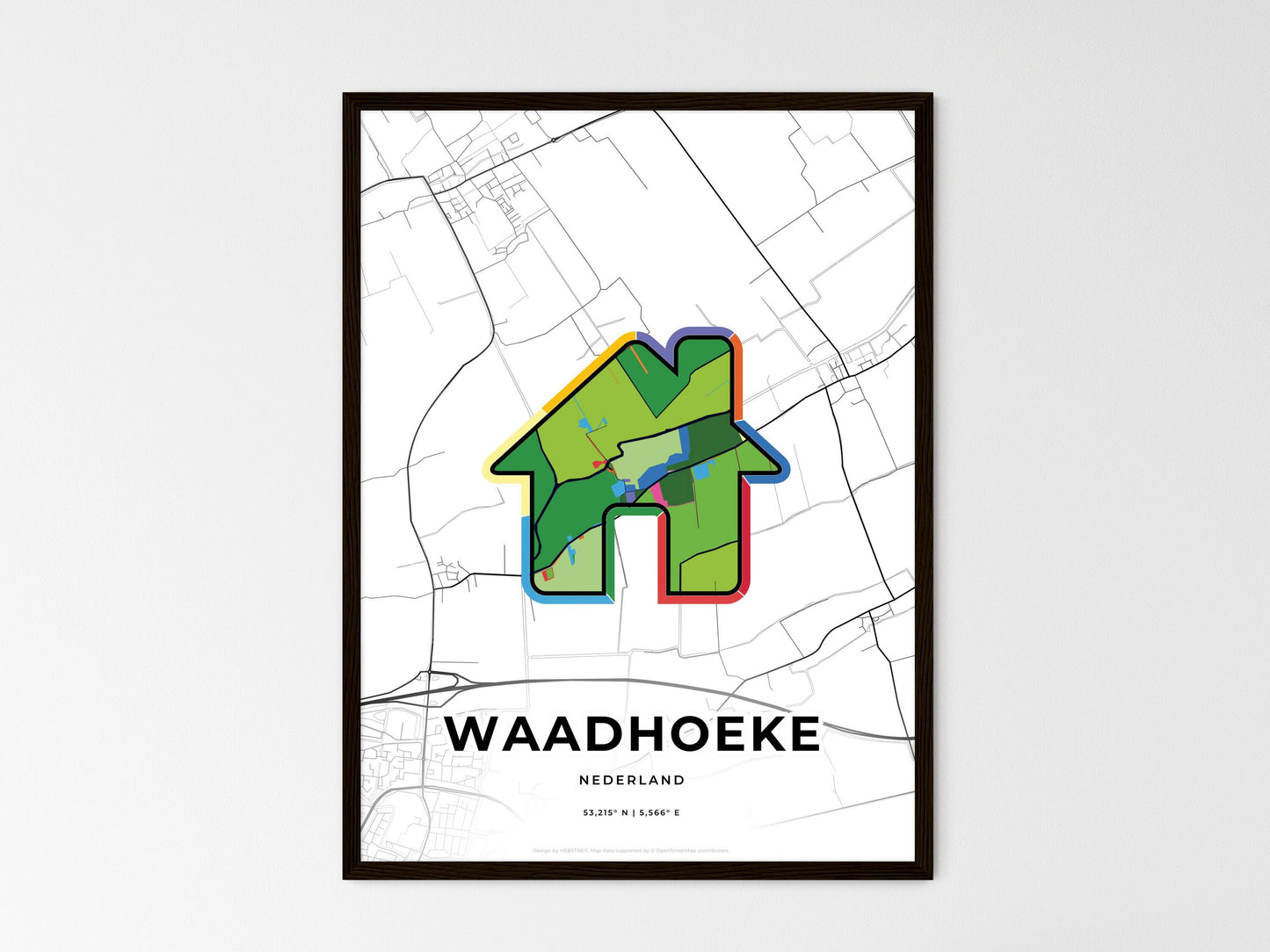 Waadhoeke Netherlands wedding art map with home icon