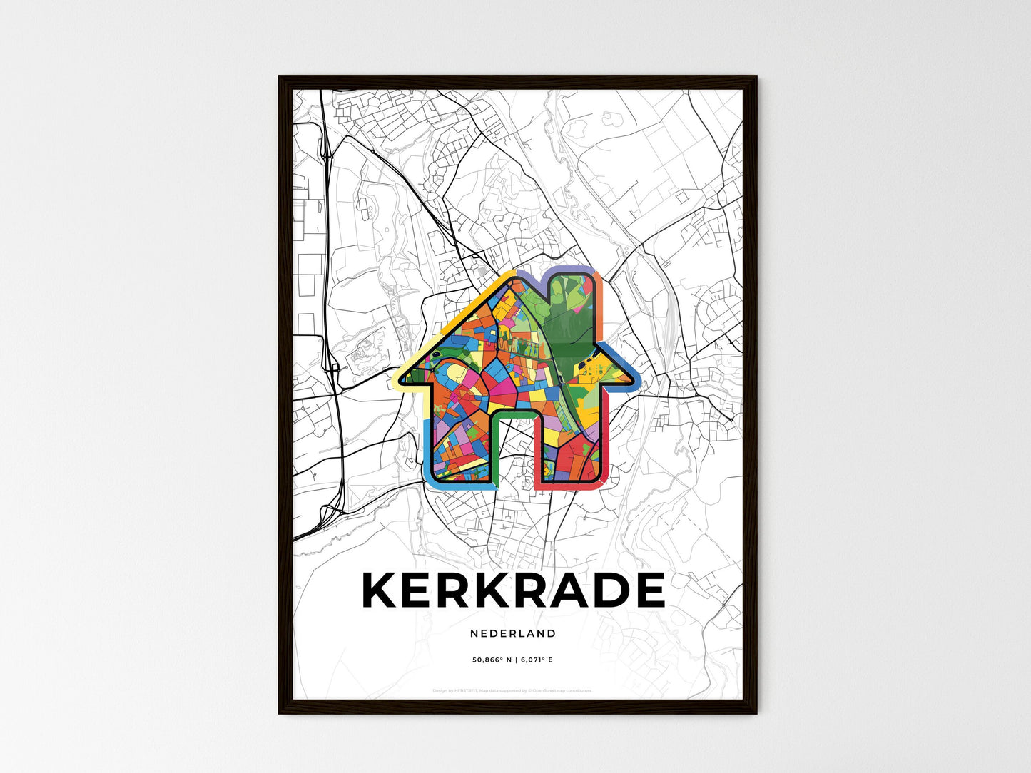 Kerkrade Netherlands wedding art map with home icon