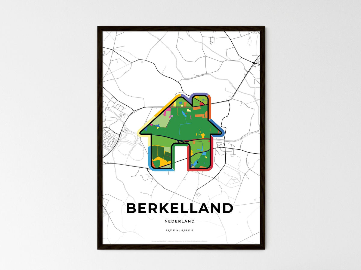 Berkelland Netherlands wedding art map with home icon