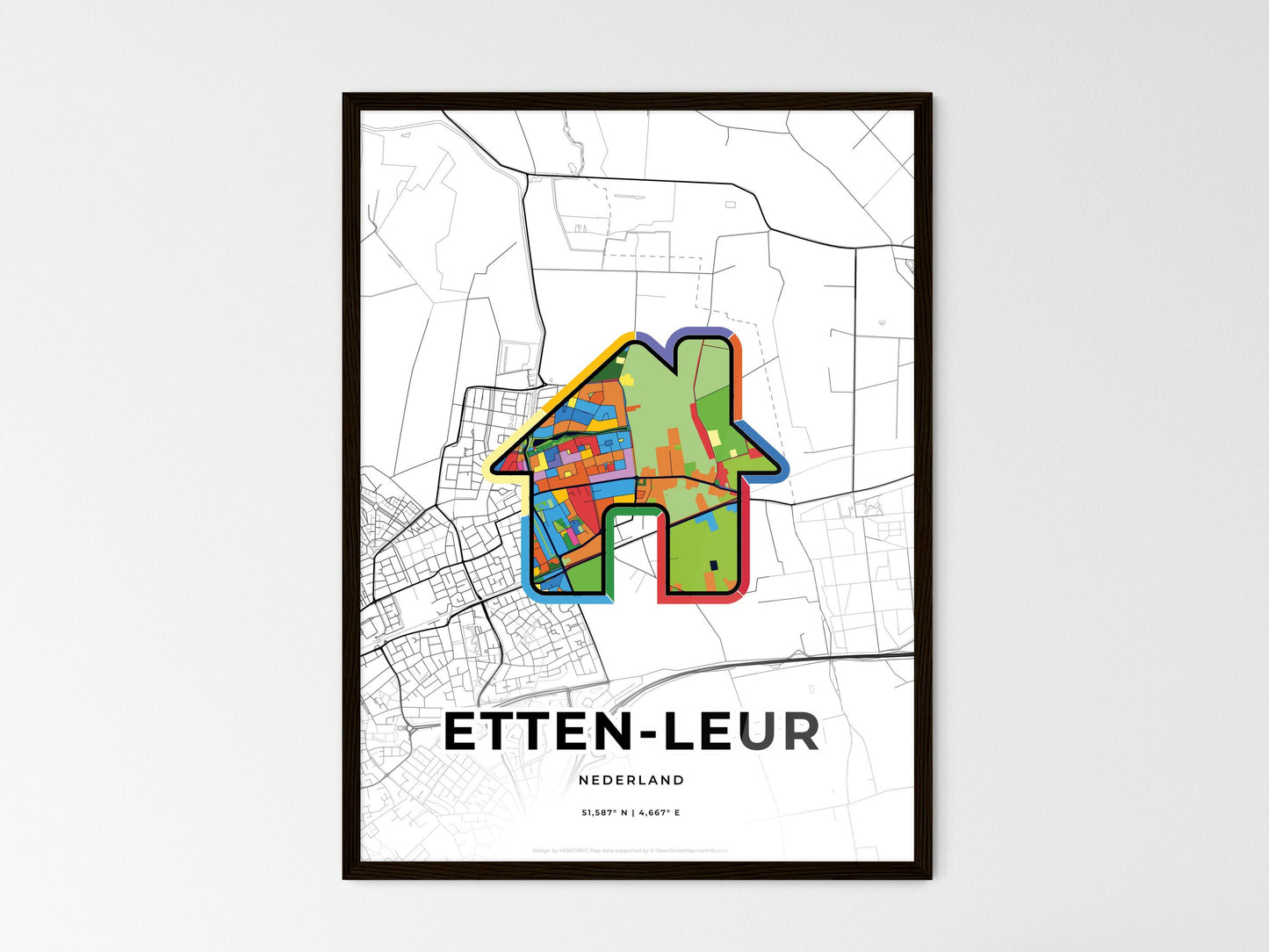 Etten-Leur Netherlands wedding art map with home icon