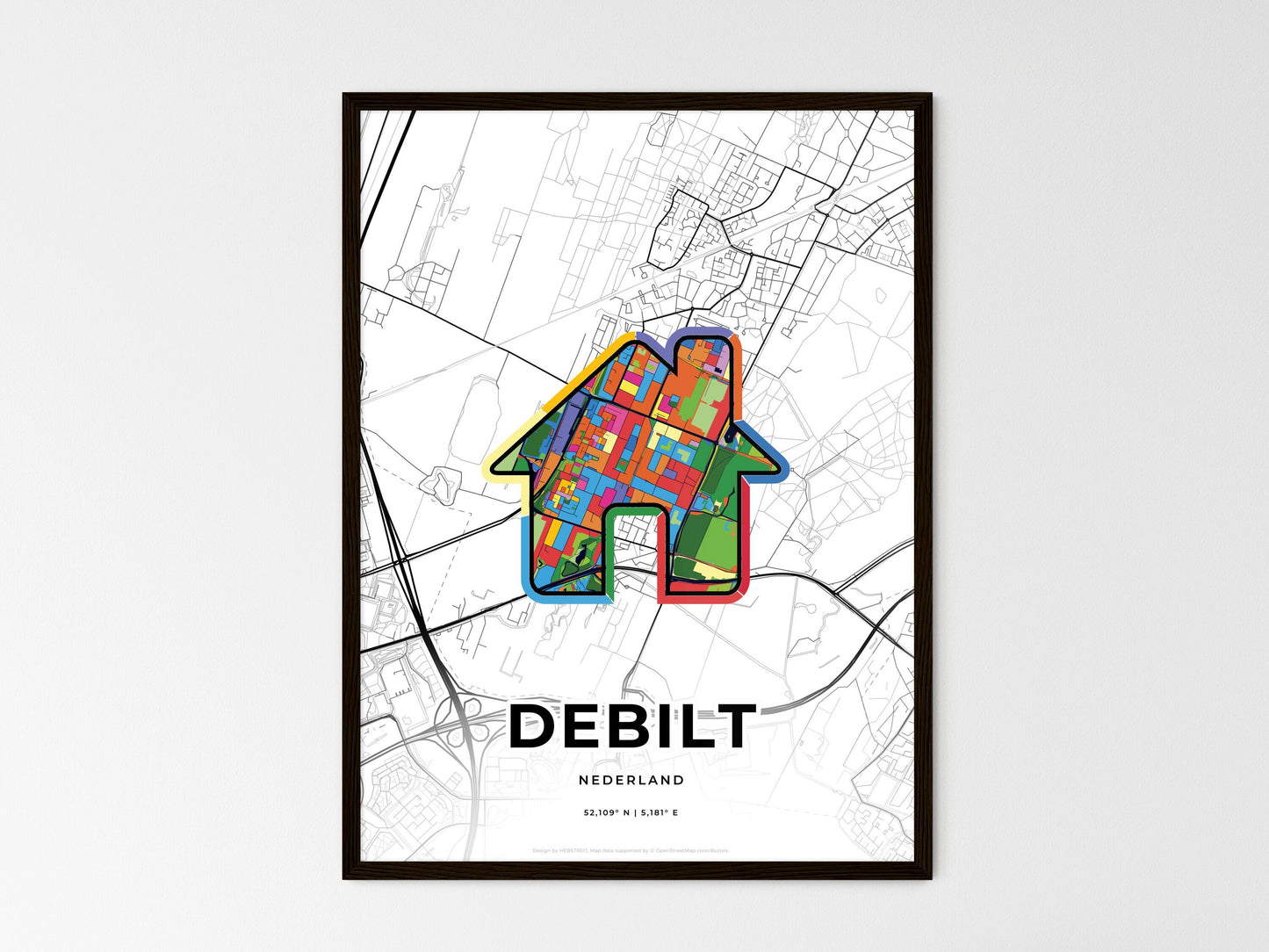 De Bilt Netherlands wedding art map with home icon