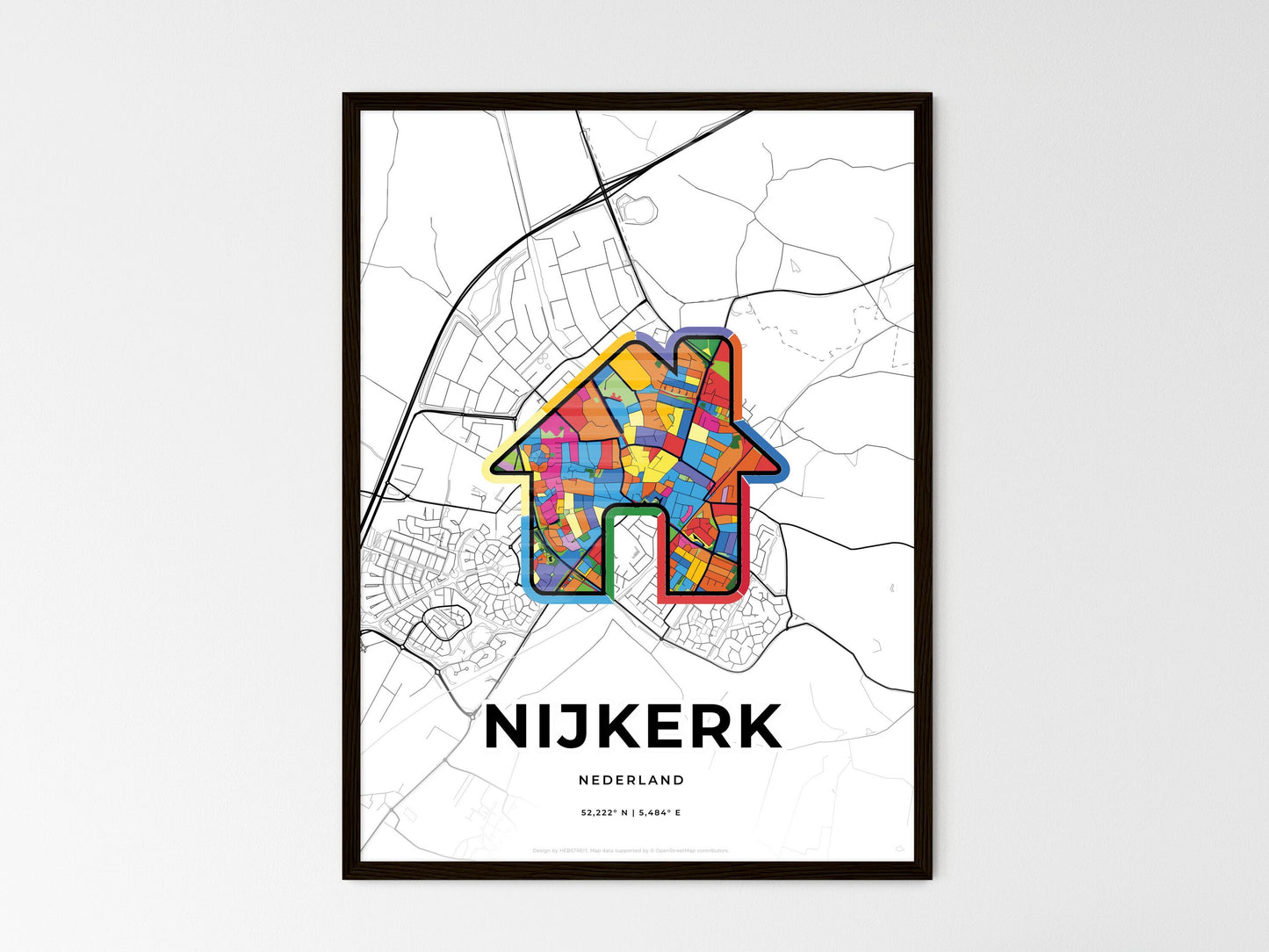 Nijkerk Netherlands wedding art map with home icon