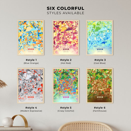 Colorful UDEN NETHERLANDS Fine Art Map Blue Orange