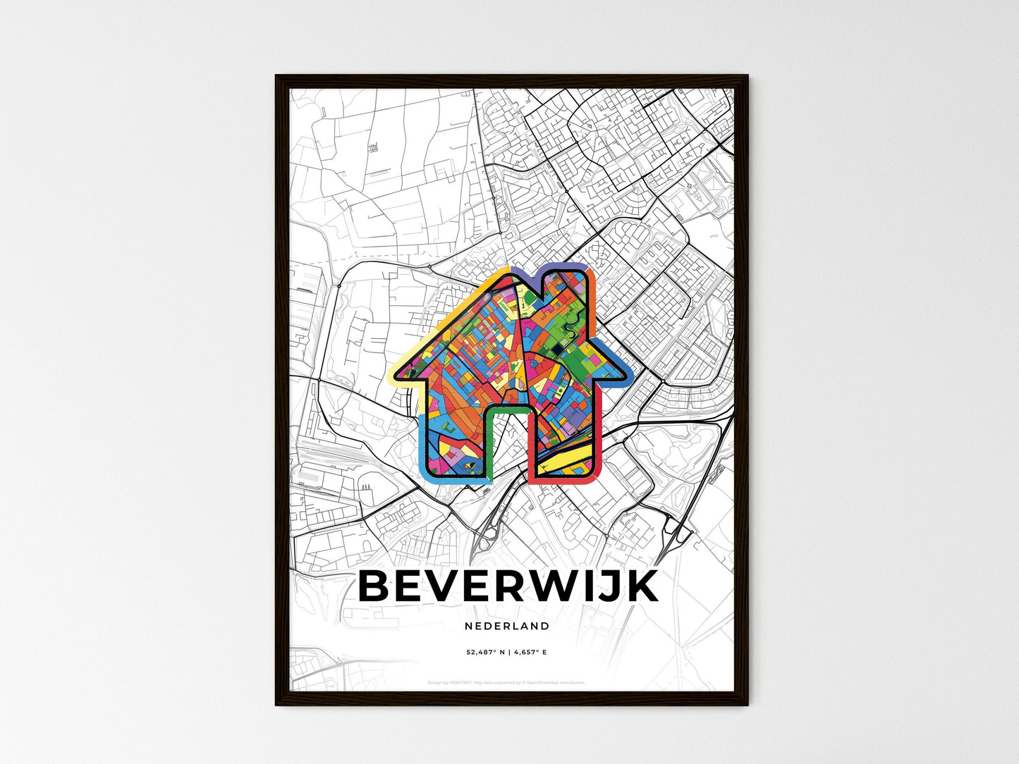 Beverwijk Netherlands wedding art map with home icon