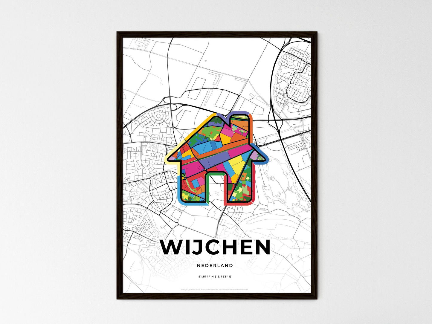 Wijchen Netherlands wedding art map with home icon