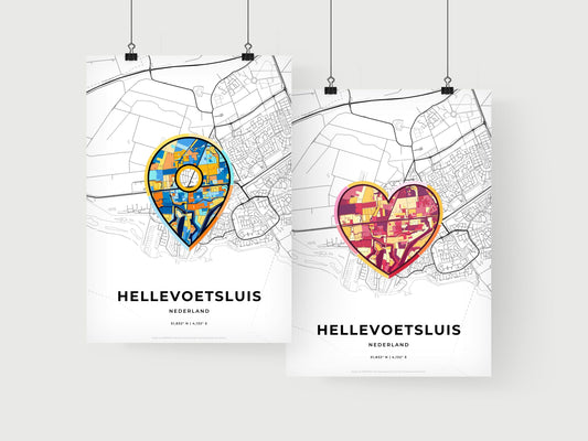 HELLEVOETSLUIS NETHERLANDS minimal art map with a colorful icon. Where it all began, Couple map gift.