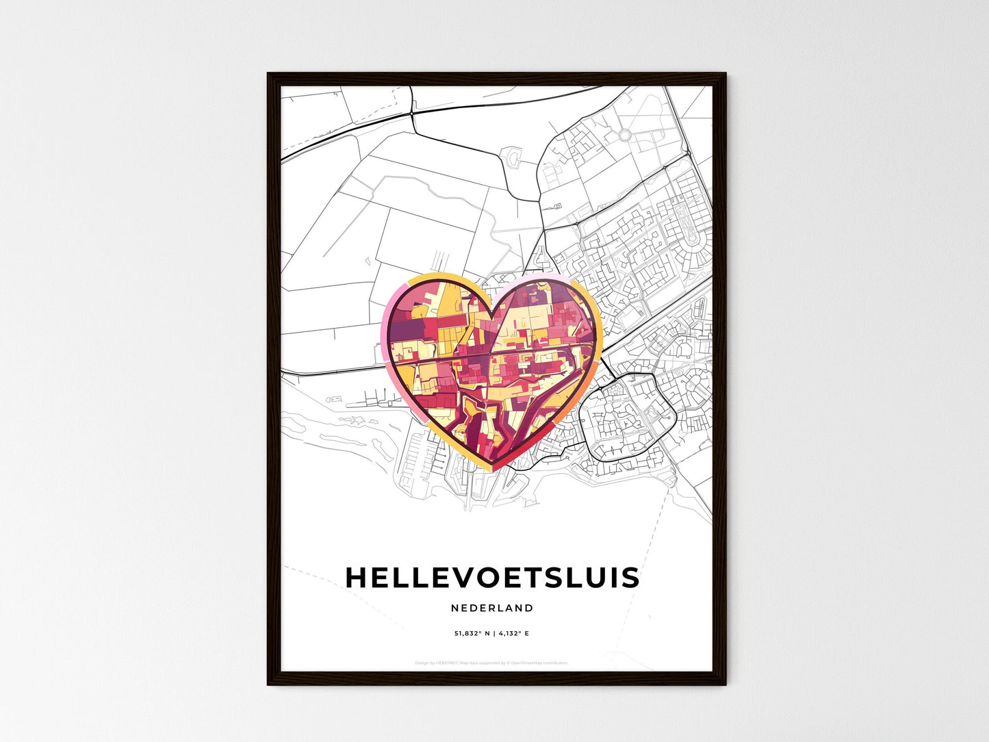 Hellevoetsluis Netherlands wedding art map with heart icon