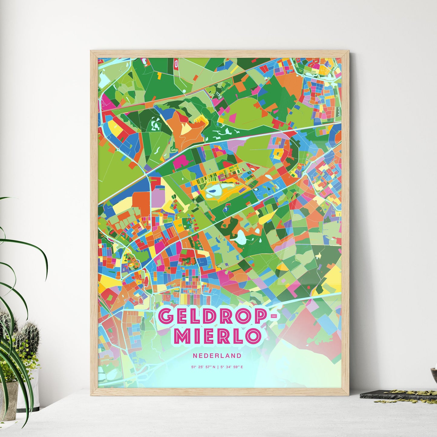 Colorful GELDROP-MIERLO NETHERLANDS Fine Art Map Crazy Colors