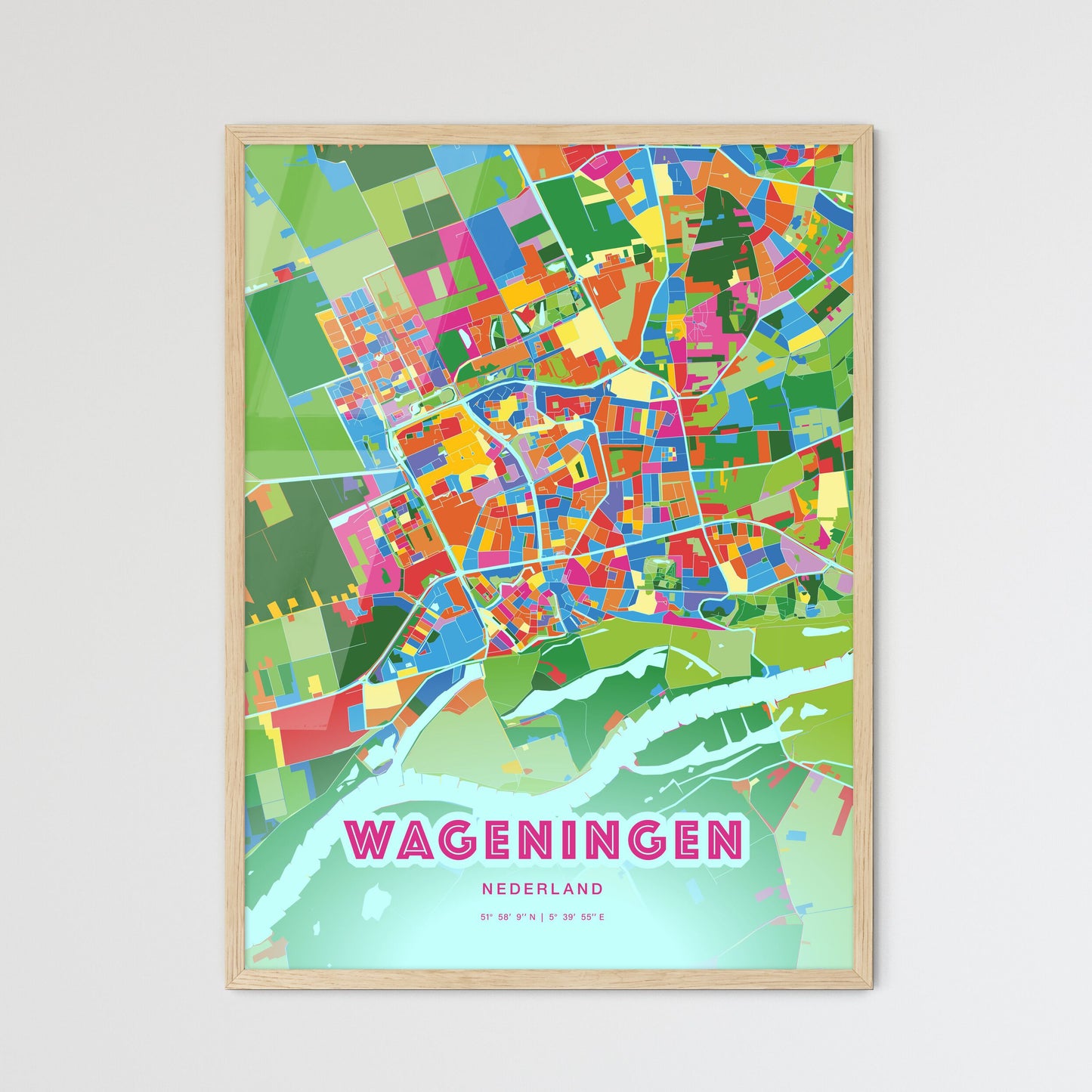 Colorful WAGENINGEN NETHERLANDS Fine Art Map Crazy Colors