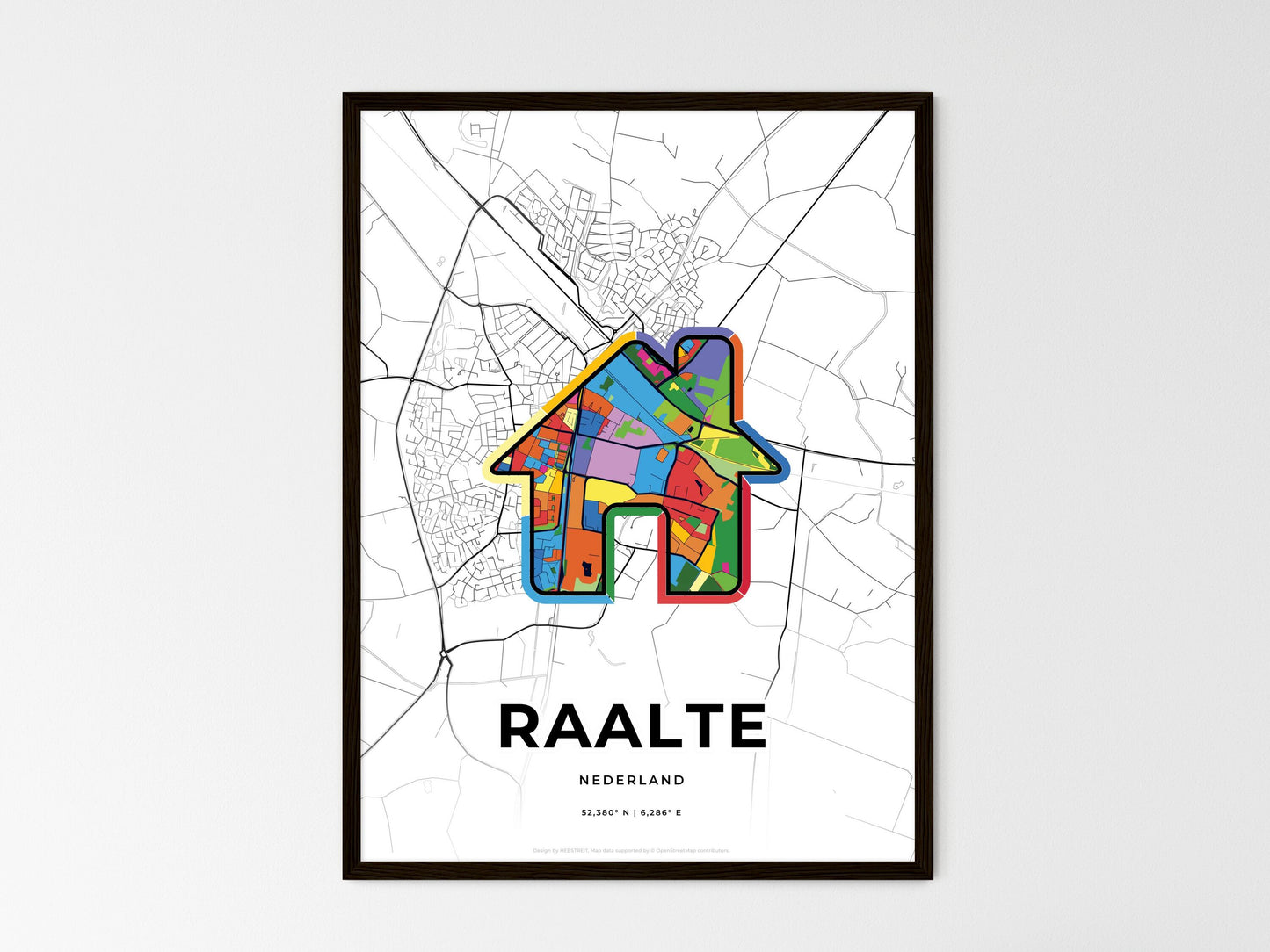 Raalte Netherlands wedding art map with home icon