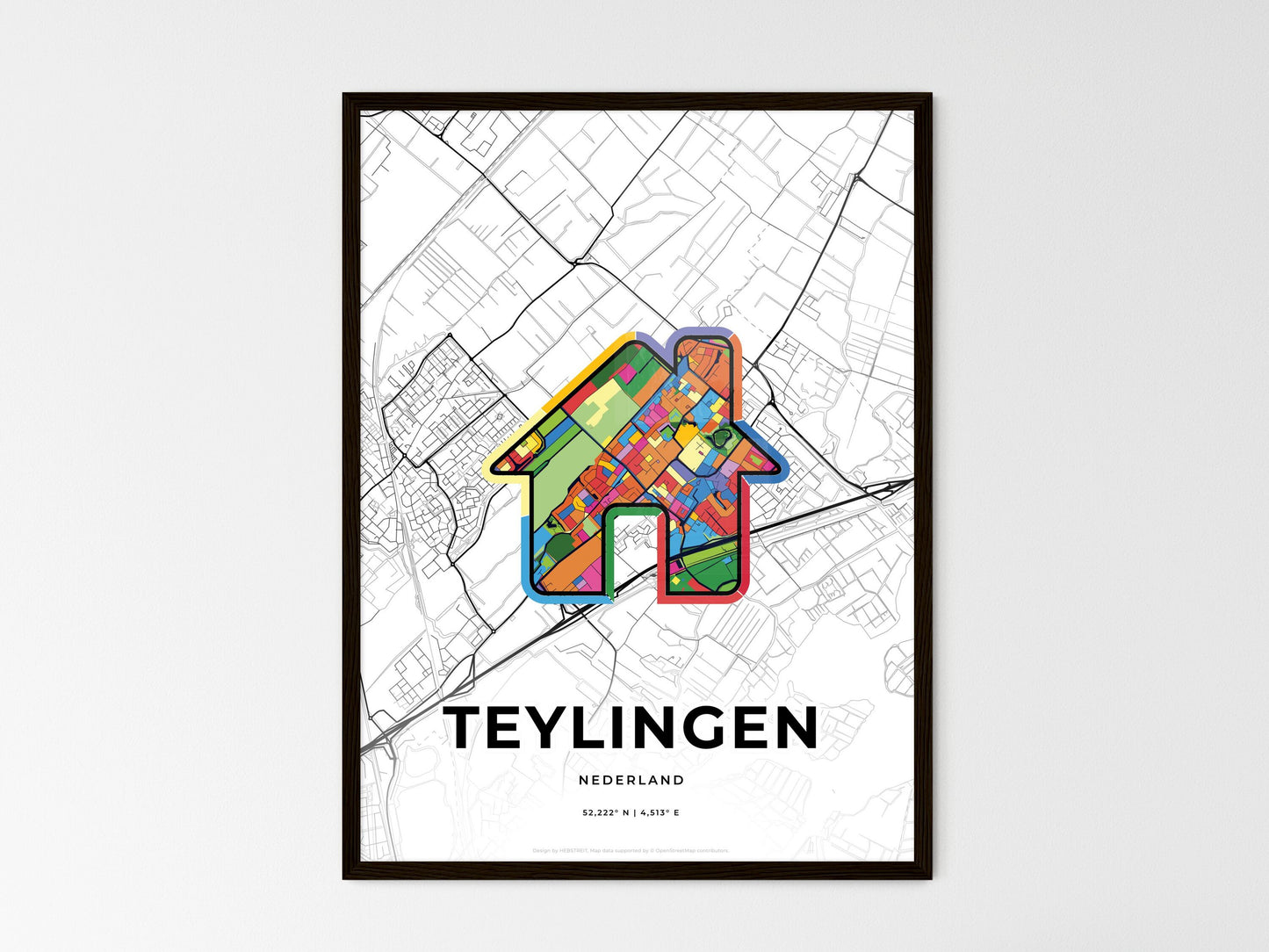 Teylingen Netherlands wedding art map with home icon
