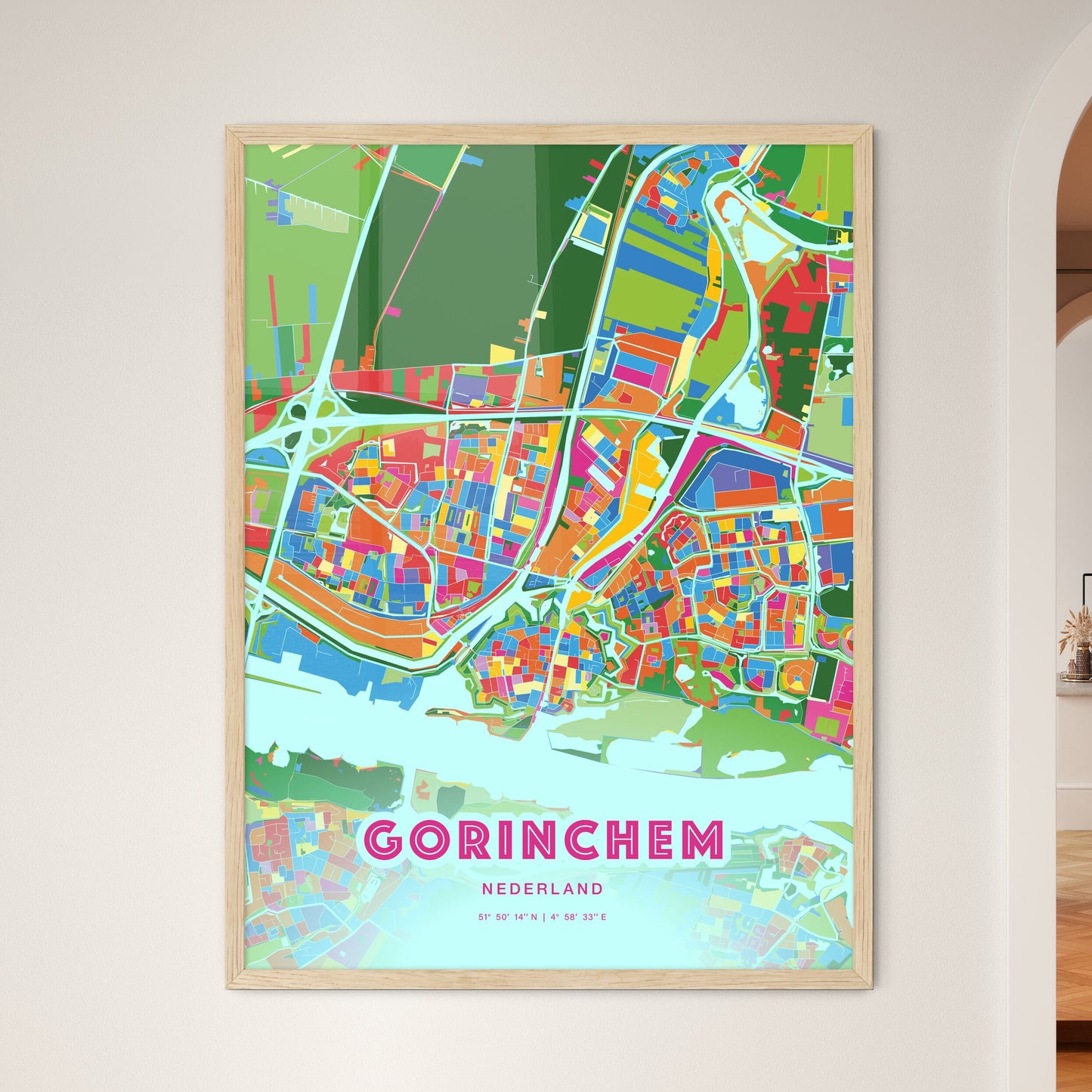 Colorful GORINCHEM NETHERLANDS Fine Art Map Crazy Colors