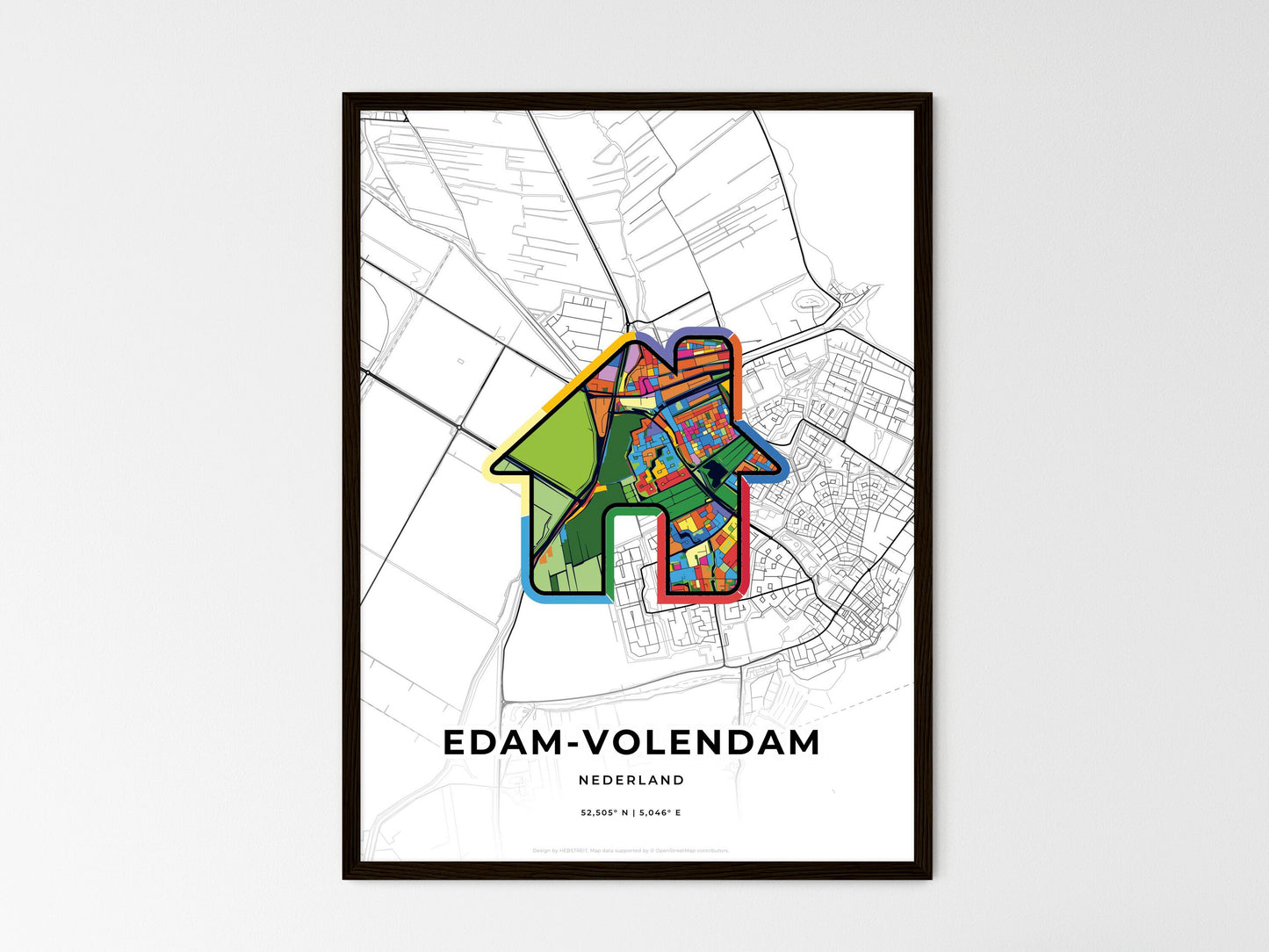 Edam-Volendam Netherlands wedding art map with home icon