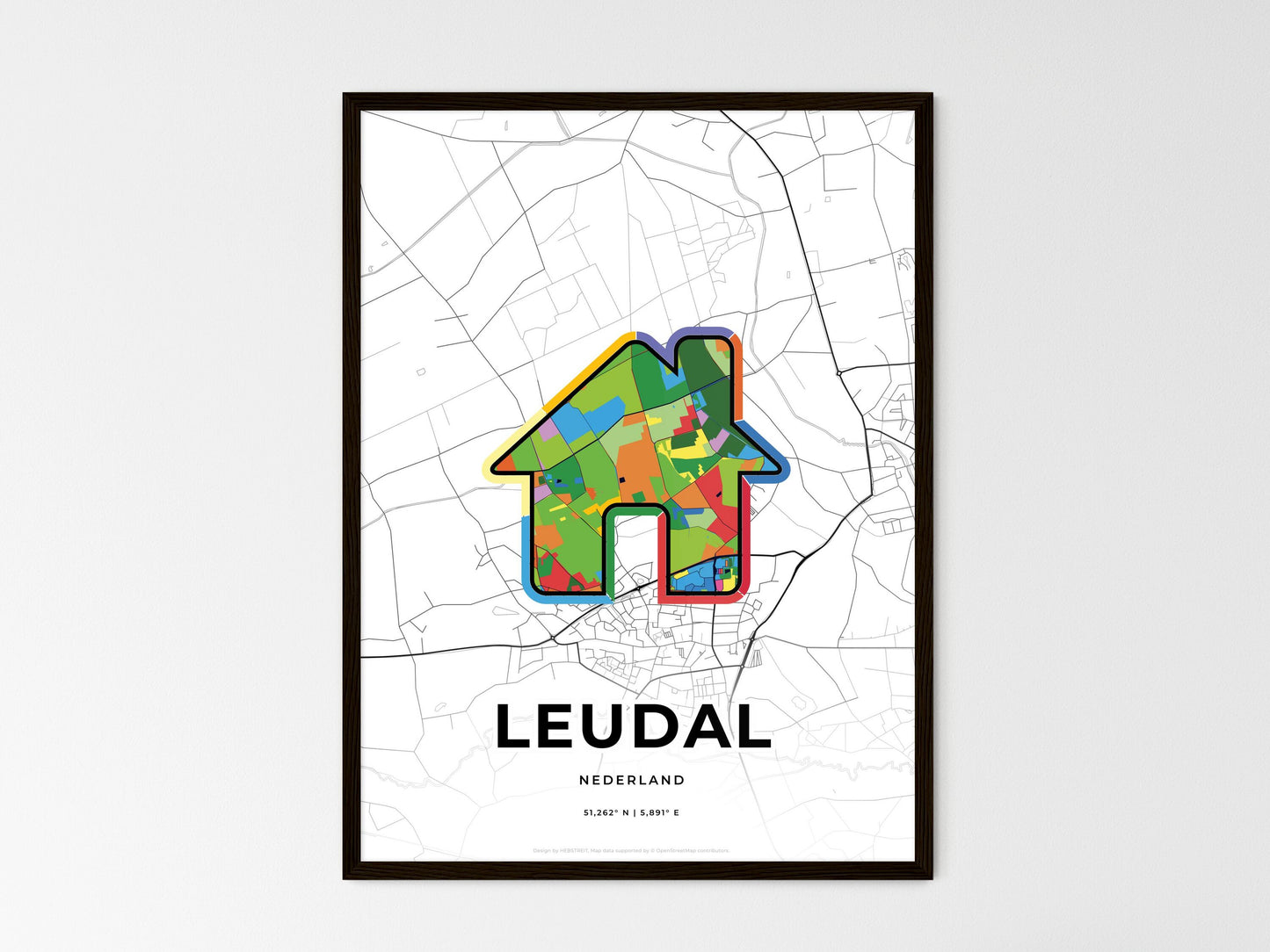 Leudal Netherlands wedding art map with home icon