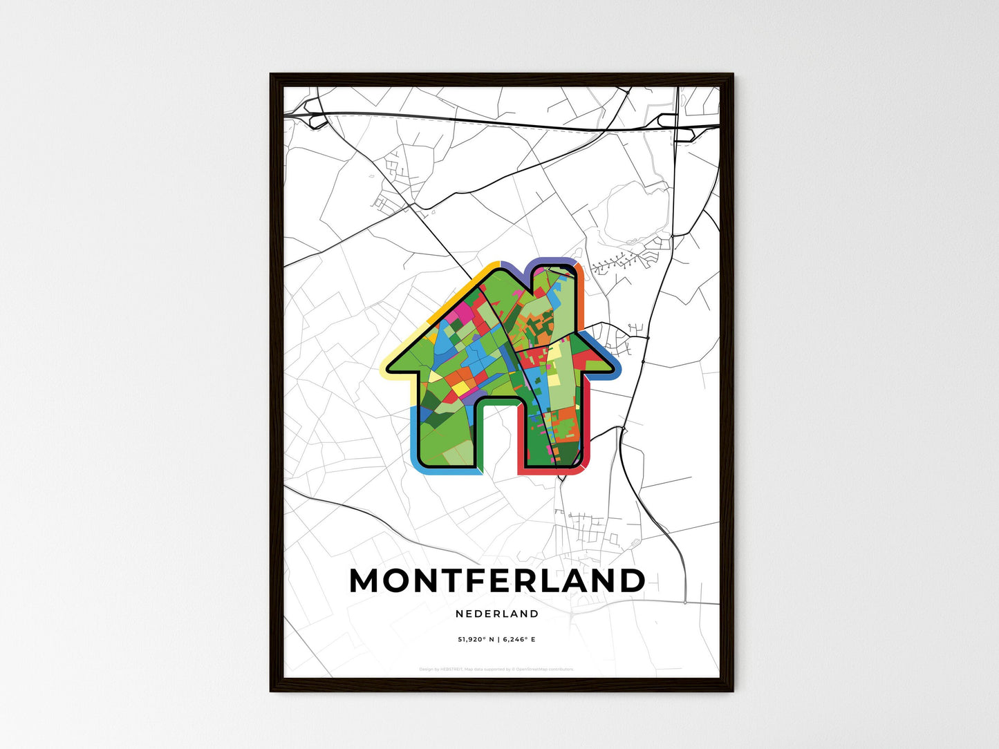 Montferland Netherlands wedding art map with home icon