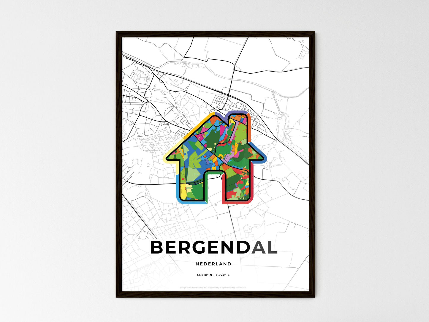 Berg En Dal Netherlands wedding art map with home icon