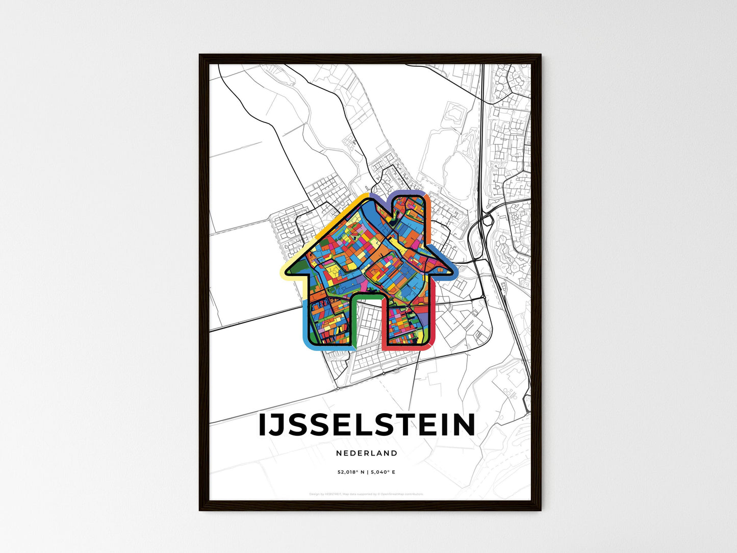 Ijsselstein Netherlands wedding art map with home icon
