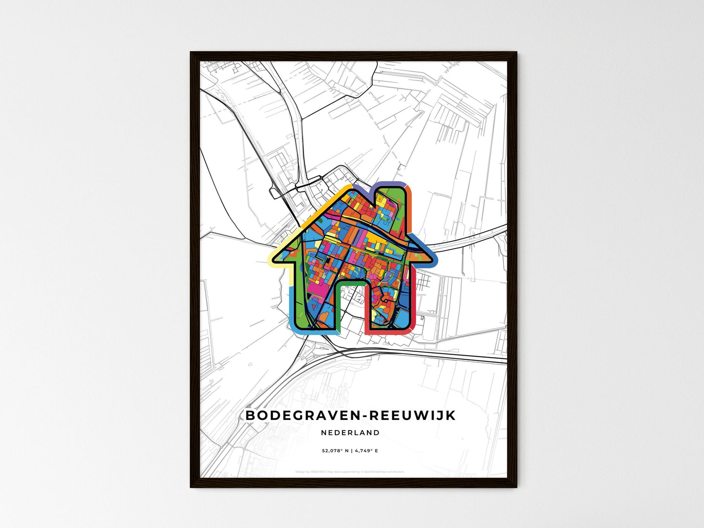 Bodegraven-Reeuwijk Netherlands wedding art map with home icon