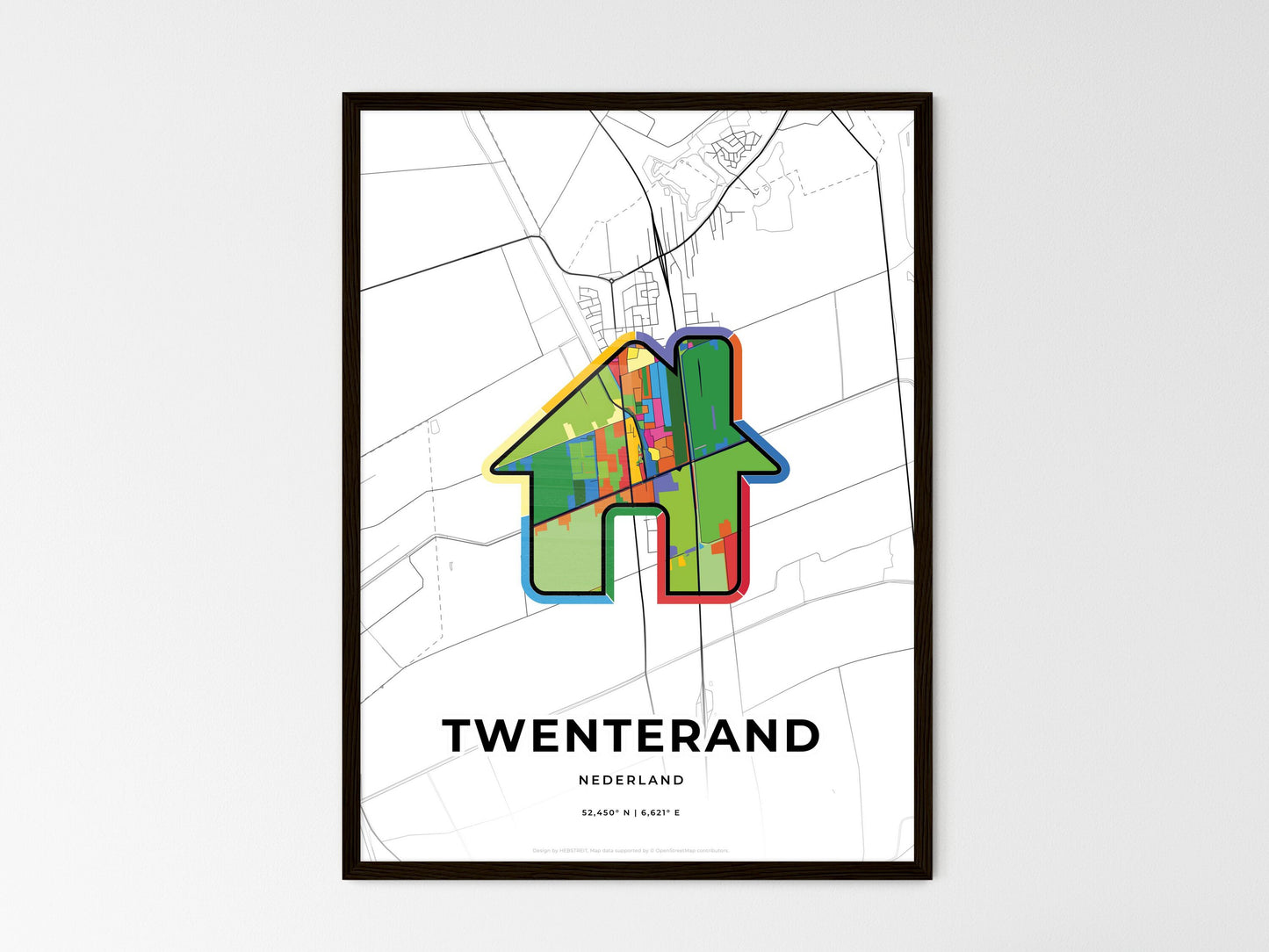 Twenterand Netherlands wedding art map with home icon