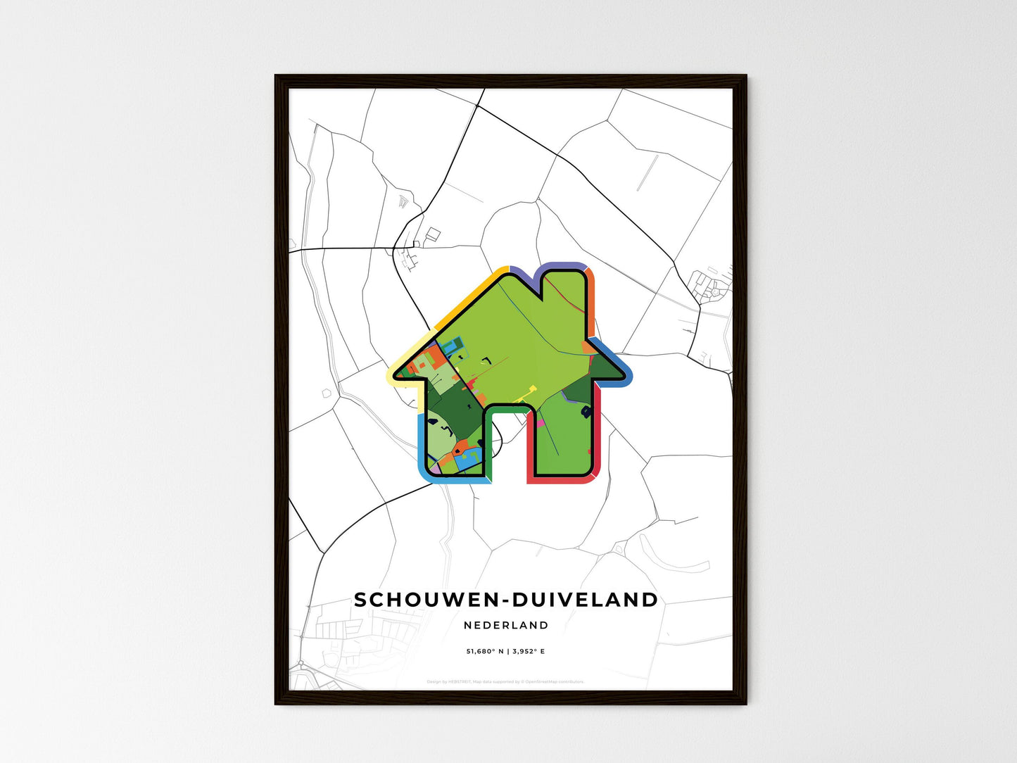 Schouwen-Duiveland Netherlands wedding art map with home icon