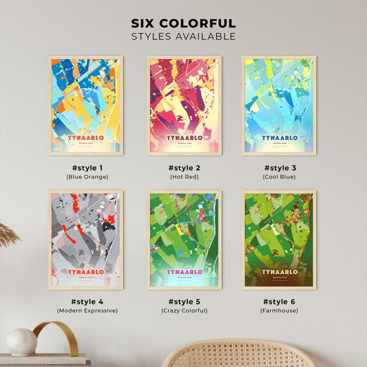 Colorful TYNAARLO NETHERLANDS Fine Art Map Blue Orange