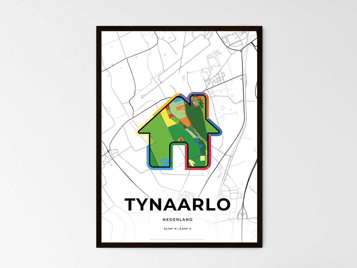 Tynaarlo Netherlands wedding art map with home icon